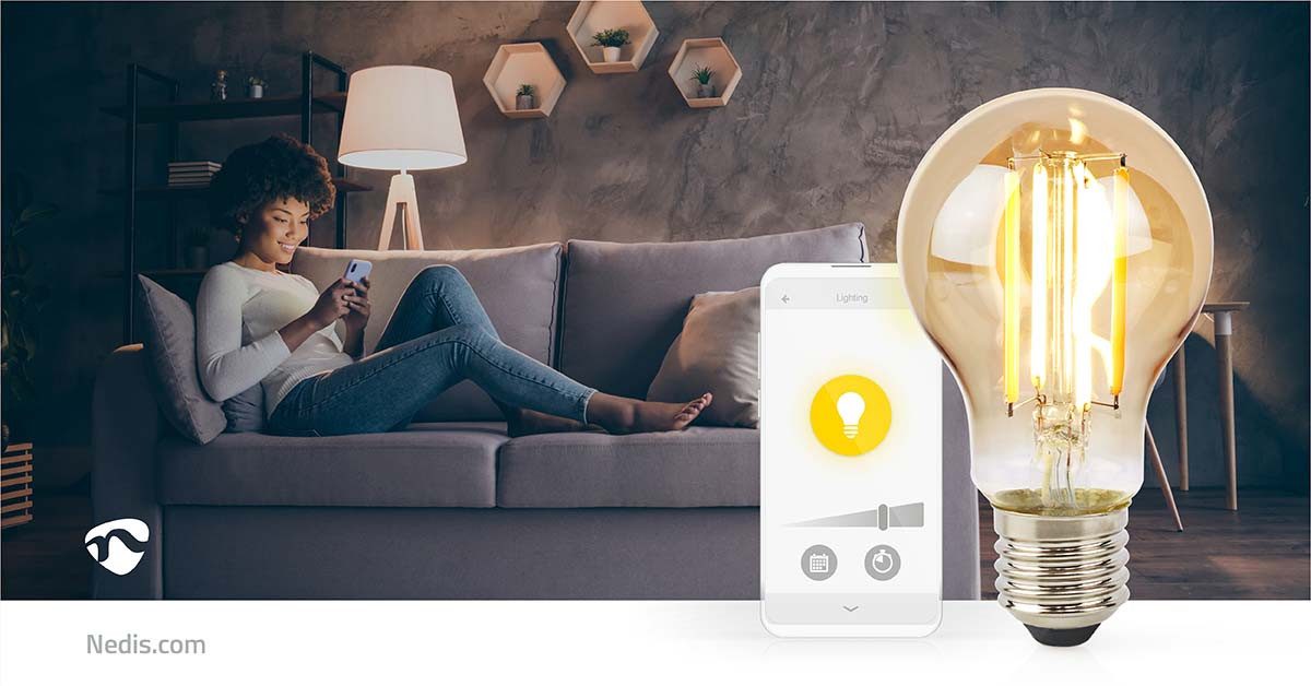 Nedis Smarte LED-Leuchte WIFILRF10A60, Kombinieren Sie moderne Technologie mit einer klassischen dimmbaren Filament-Glühlampe, Warmweiss, WLAN-fähig, dimmbar per App, warmweißes Licht für Gemütlichkeit