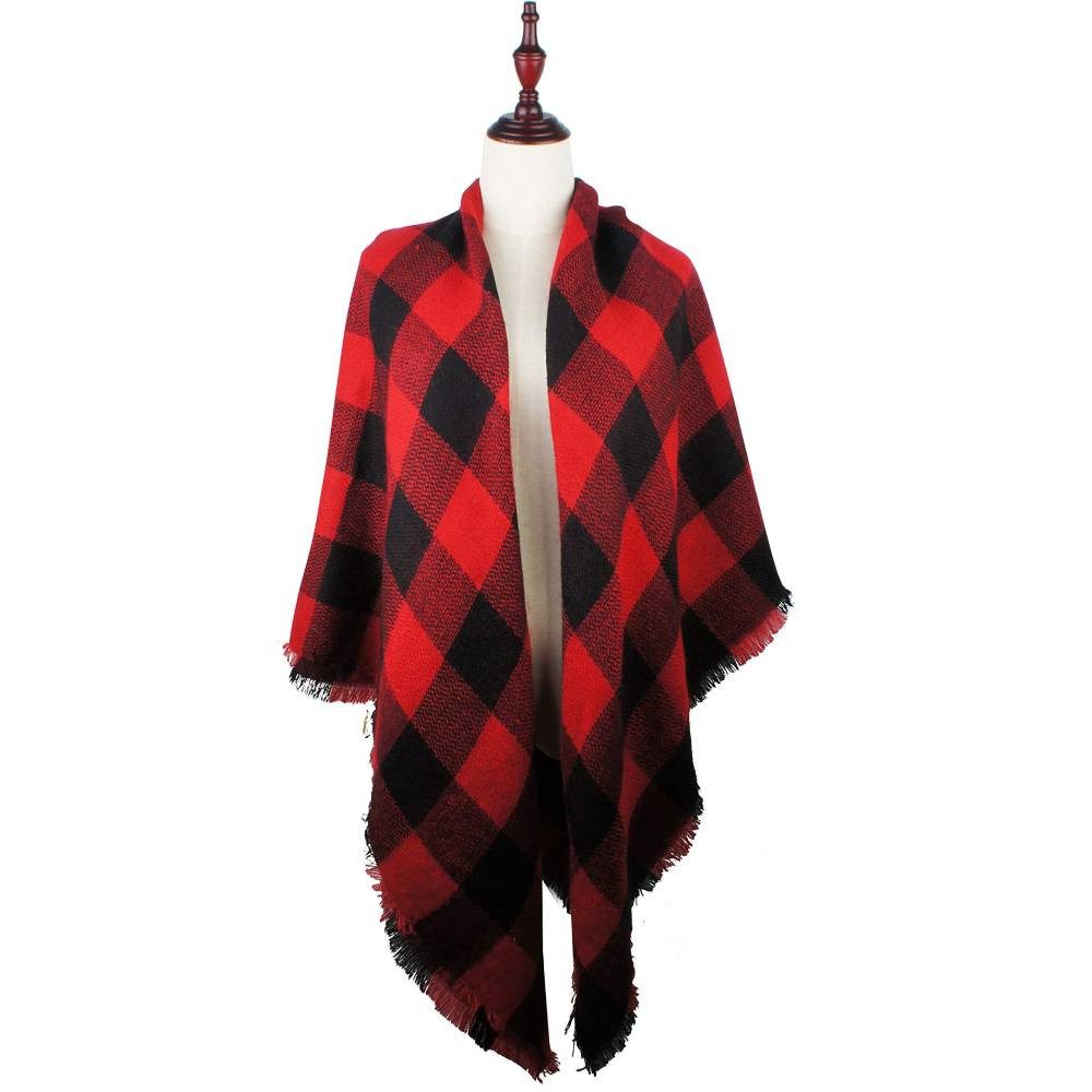 Blusmart Dreieckstuch Frauen Winter Schal Dreieck, (Herbst-Winter-Schal, Wickelschal, Warm, Weich, Klobig), klassischer Quasten Plaid Schal und Wrap – Bild 3 von 5