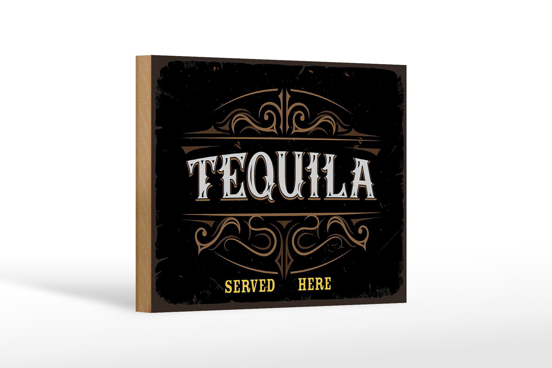 Holzbild Spruch Tequila served here 18x12 cm