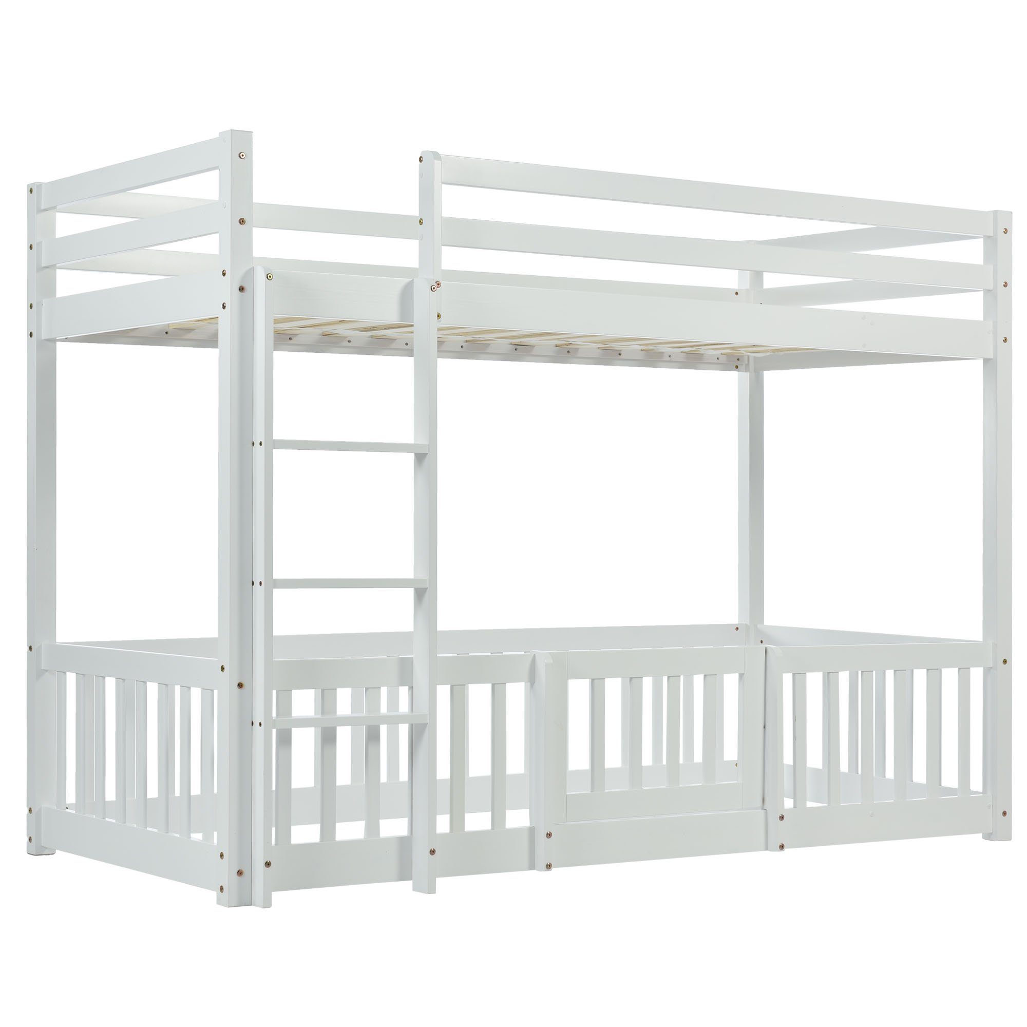 HAUSS mit Fallschutz mit Etagenbett (Kinderbett Weiß Kinderbett Treppe (200x90cm) Hochbett Gitter, Kinderbett und SPLOE