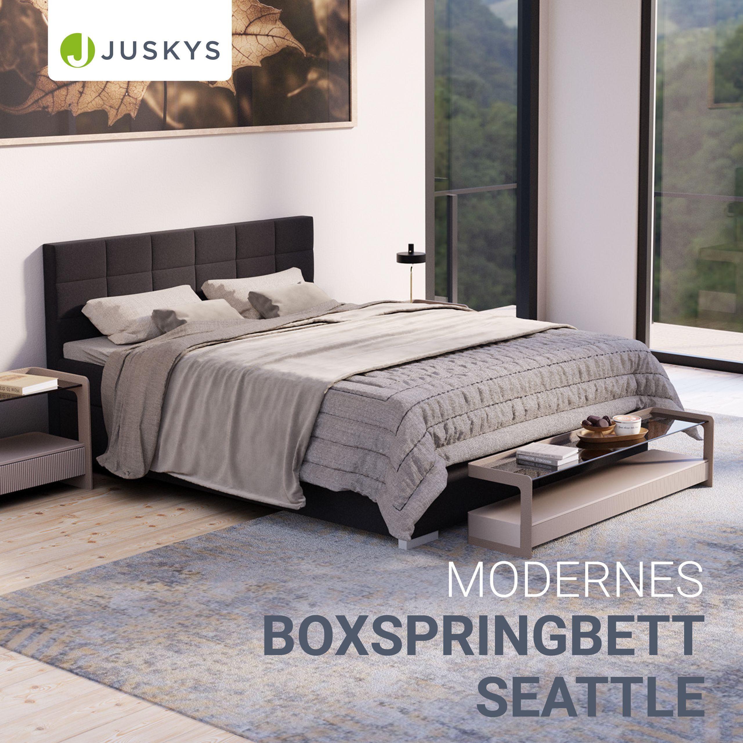 Juskys Boxspringbett Seattle, 180x200 cm, mit Stoff-Bezug, Federkernmatratz günstig online kaufen