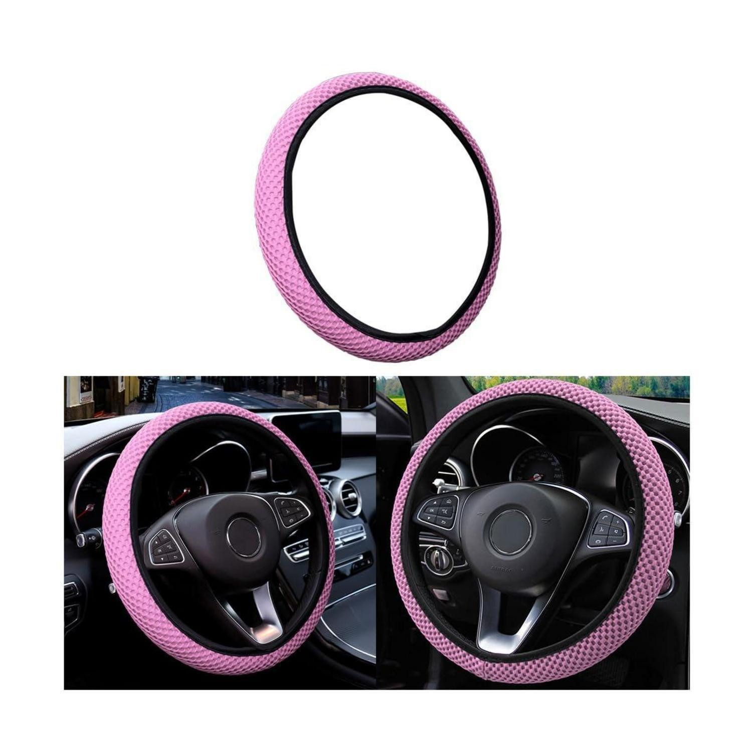 LuxusKollektion Lenkradbezug Lenkradbezug Auto 37 38 cm Mikrofaser Eisseide Rosa