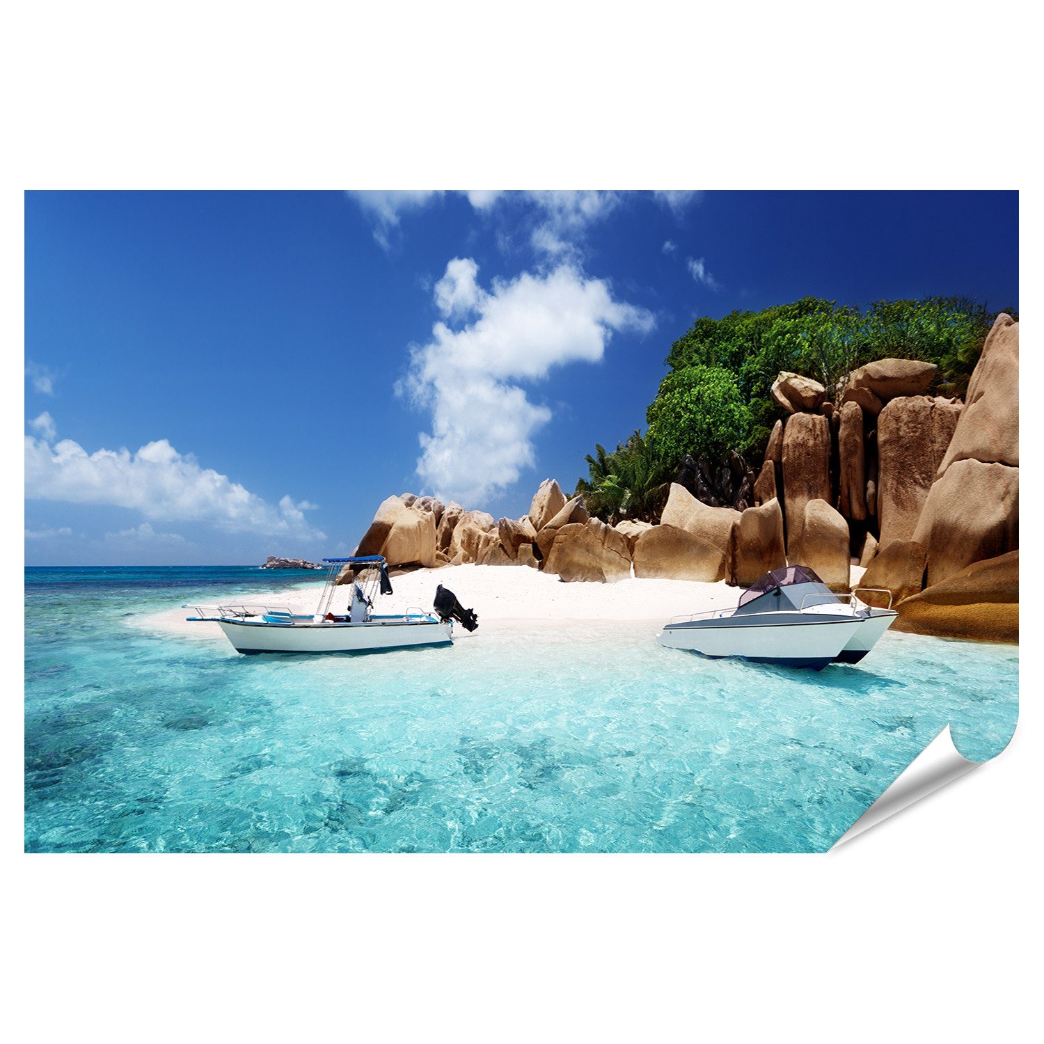 Poster Schnellboot Strand Kokosinsel Seychellen Bilder