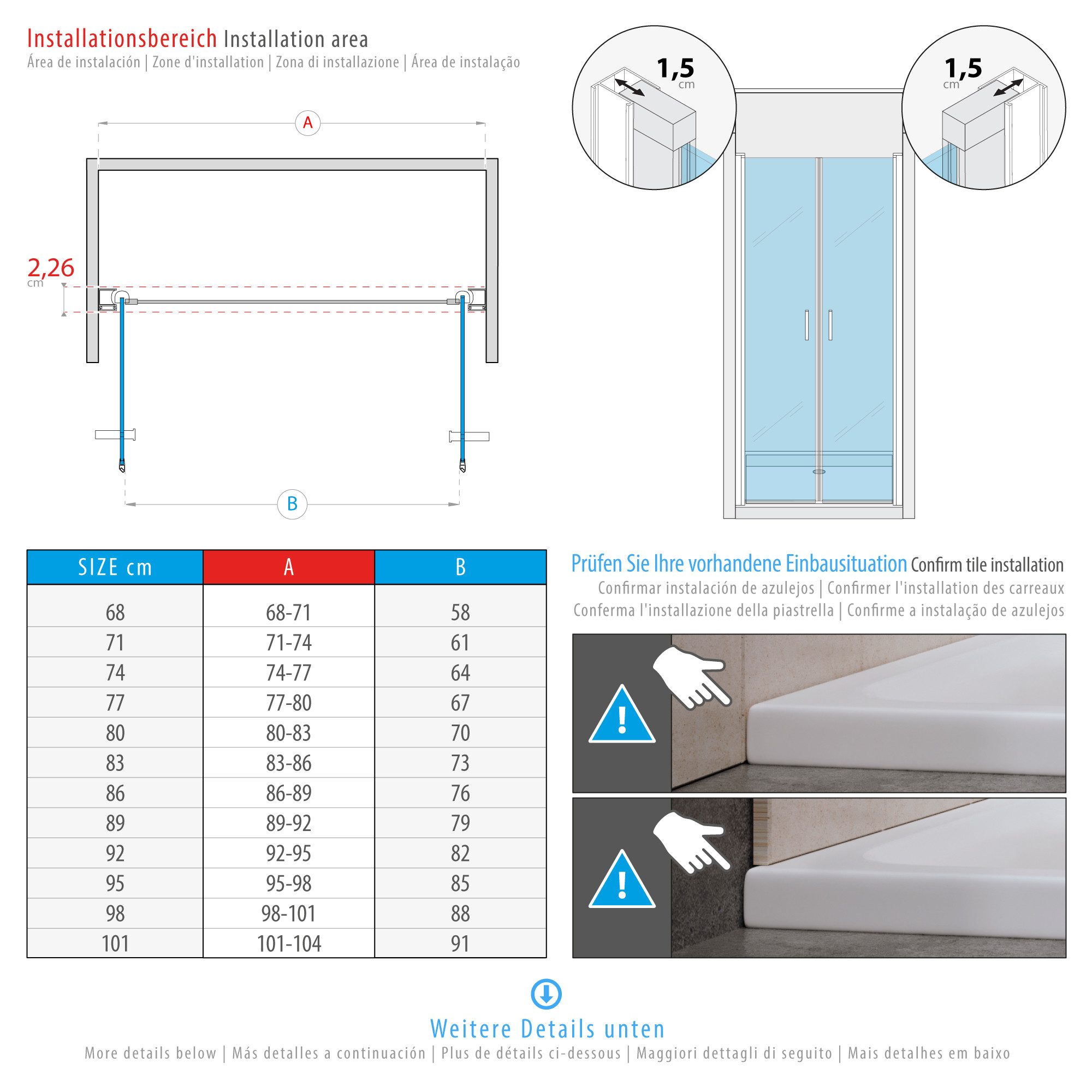 i-flair Dusch-Doppelflügeltür Duschtür Lara BLACK mit Pendeltüren aus satiniertem ESG Sicherheitsgla, 68x180 cm, 6 mm Sicherheitsglas