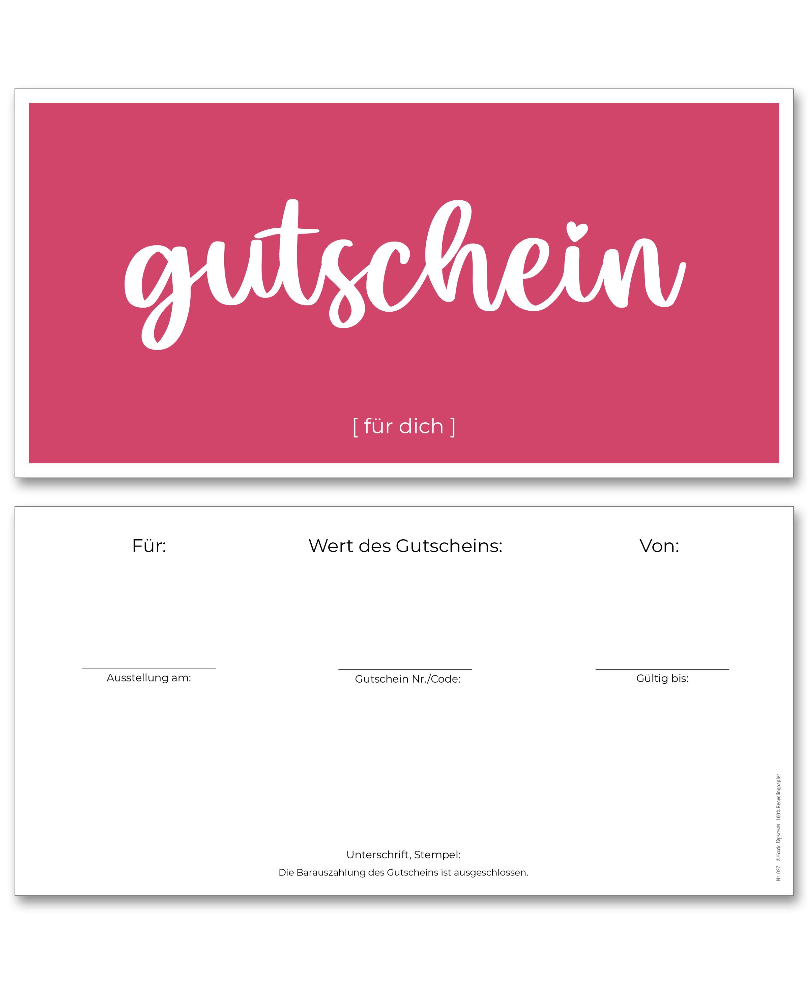 Geschenkkarte, Gutschein für Kunden, Magenta, zum selbst Ausfüllen