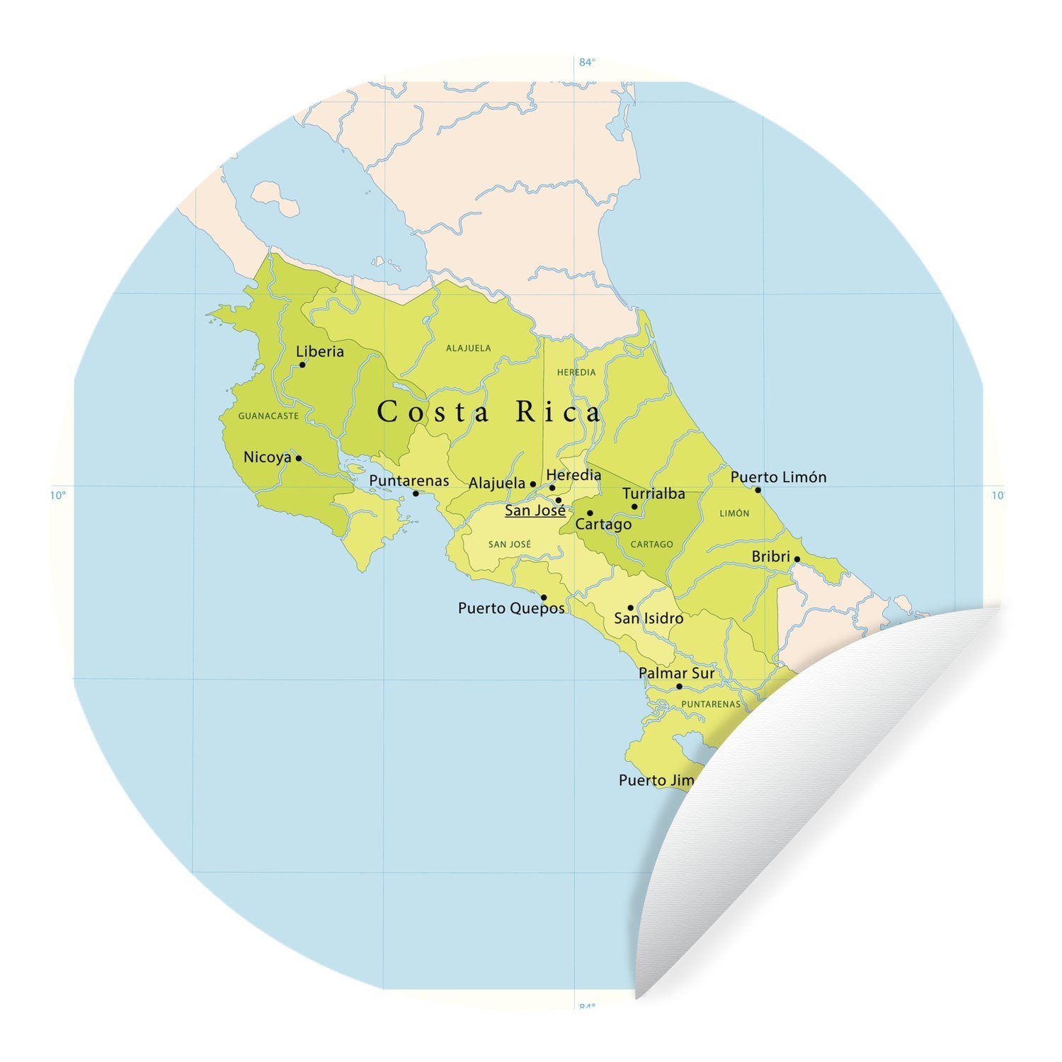 MuchoWow Wandsticker Illustration einer Landkarte mit Costa Rica in grün (1 St), Tapetenkreis für Kinderzimmer, Tapetenaufkleber, Rund, Wohnzimmer