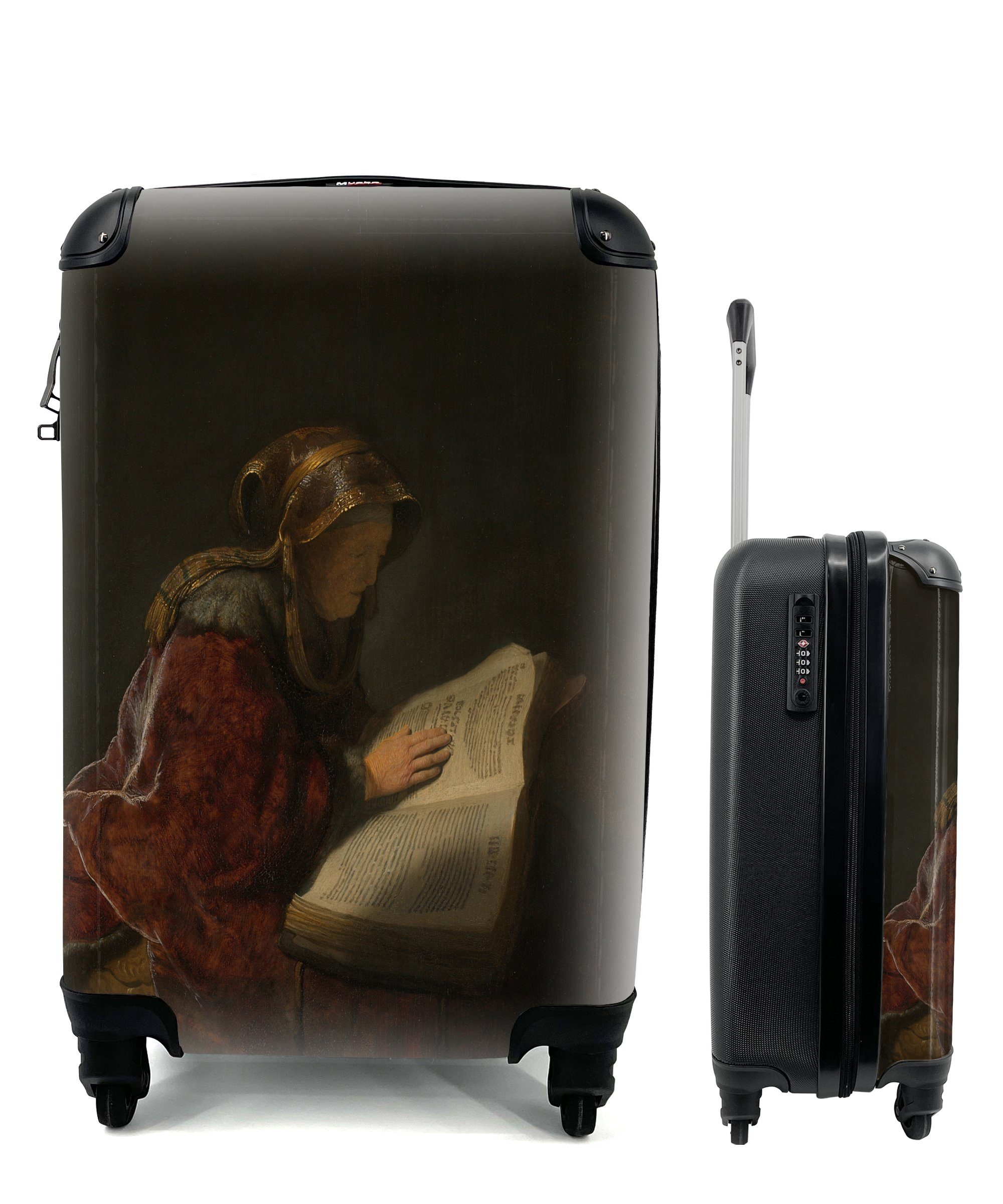 Reisekoffer Rollen, wahrscheinlich rollen, MuchoWow die Handgepäck 4 Reisetasche Hanna Handgepäckkoffer Alte Ferien, Prophetin Rembrandt - Frau Trolley, lesend, für van, mit