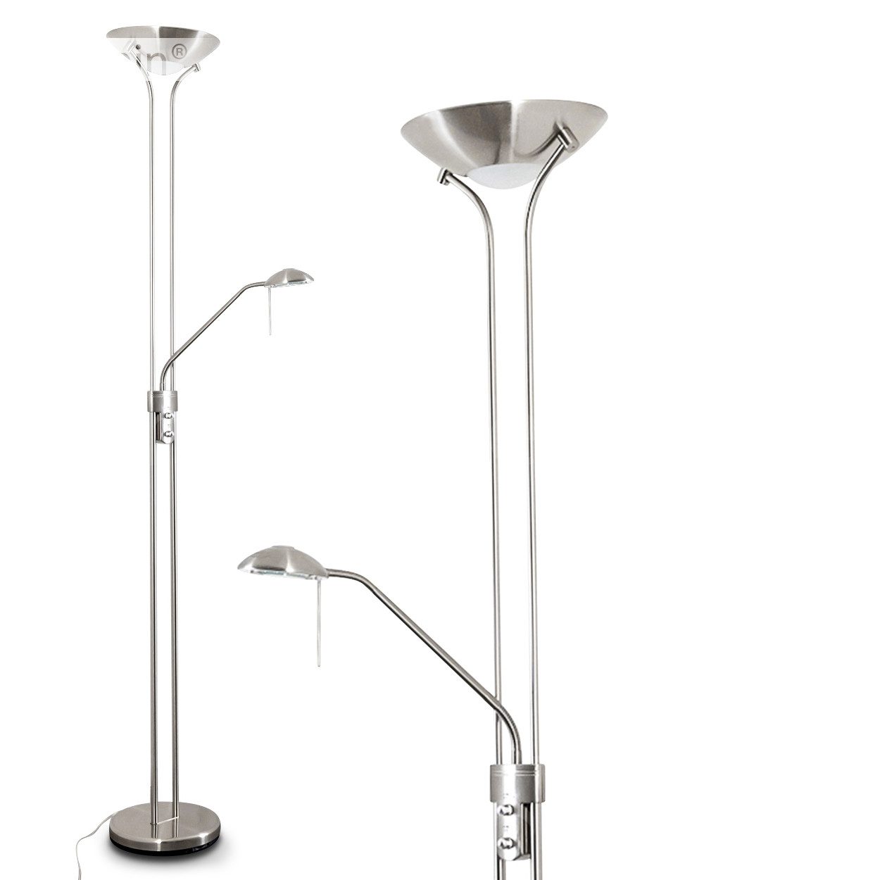 hofstein Deckenfluter »Roppa« dimmbare Stehleuchte aus Metall in Nickel-mat günstig online kaufen
