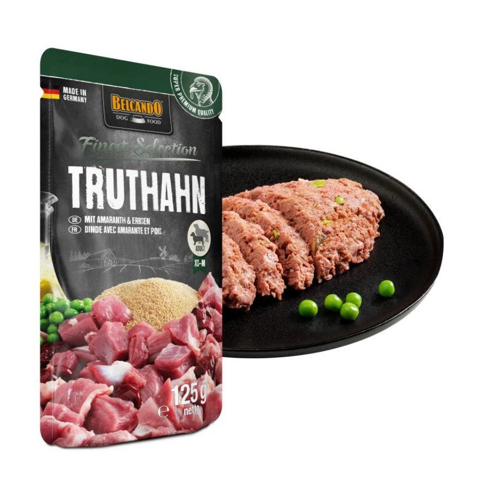 Belcando Truthahn mit Amaranth & Erbsen - Premium Nassfutter in Frischebeuteln 12x125g, Nassfutter für: Hunde