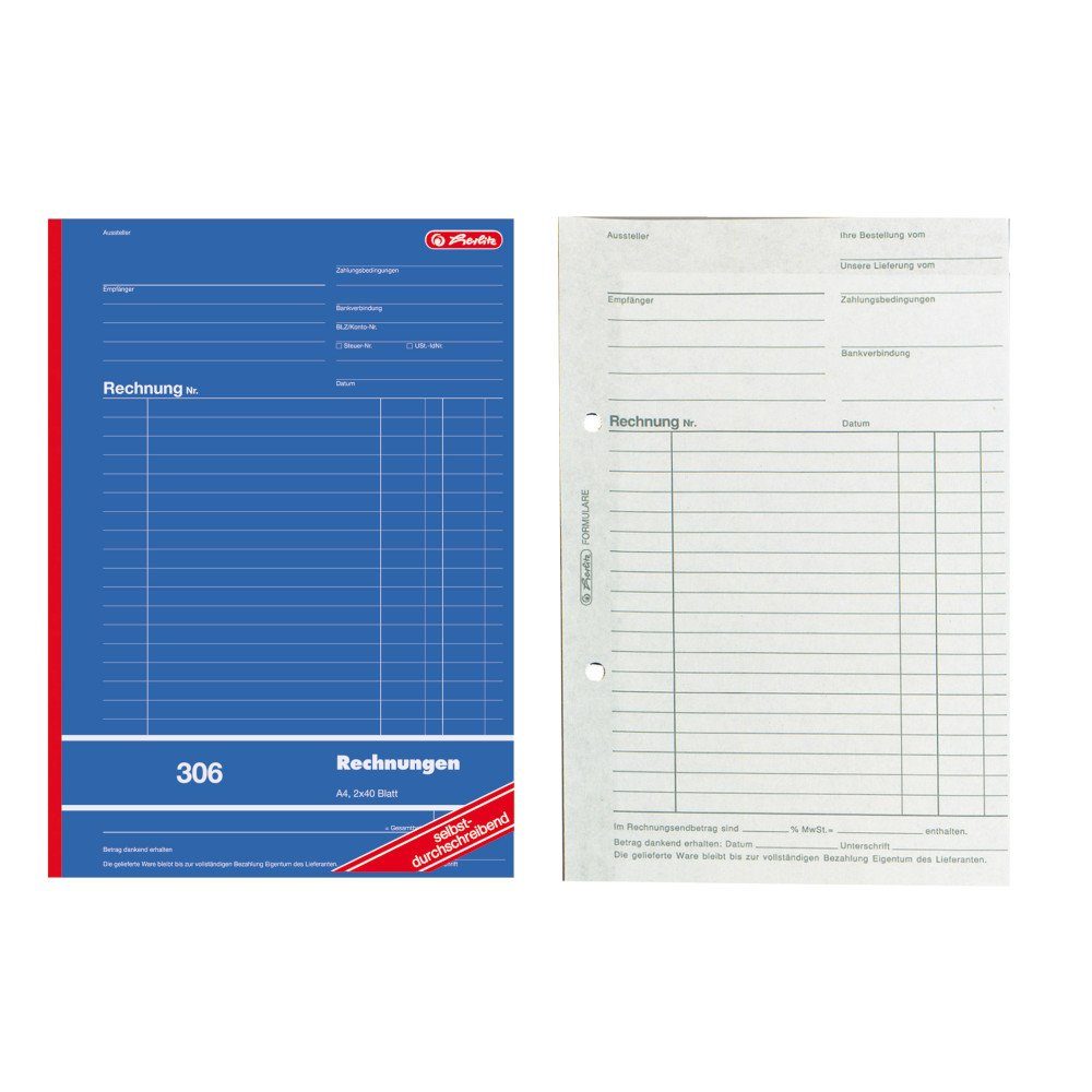 Geschäftspapier Herlitz Rechnungsbuch 306 / A4 / 2x 40 Blatt / selbstdurchschreibend