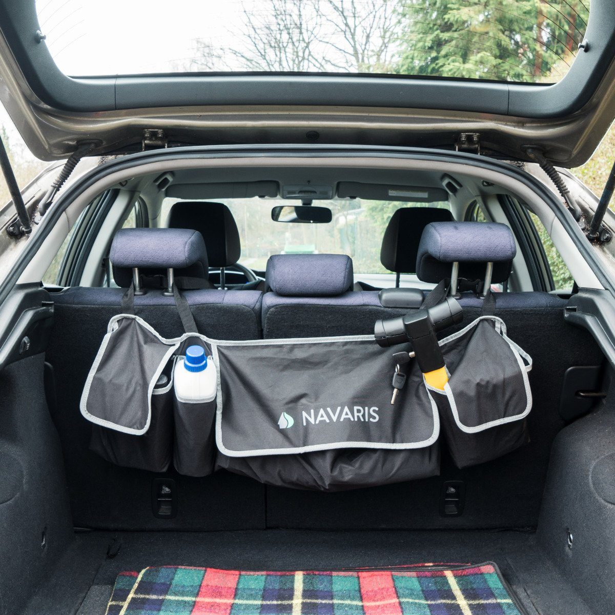 Rücksitzorganizer Tasche Kofferraum Fächer, 4 verstellbare Organizer Navaris Auto - Gurte