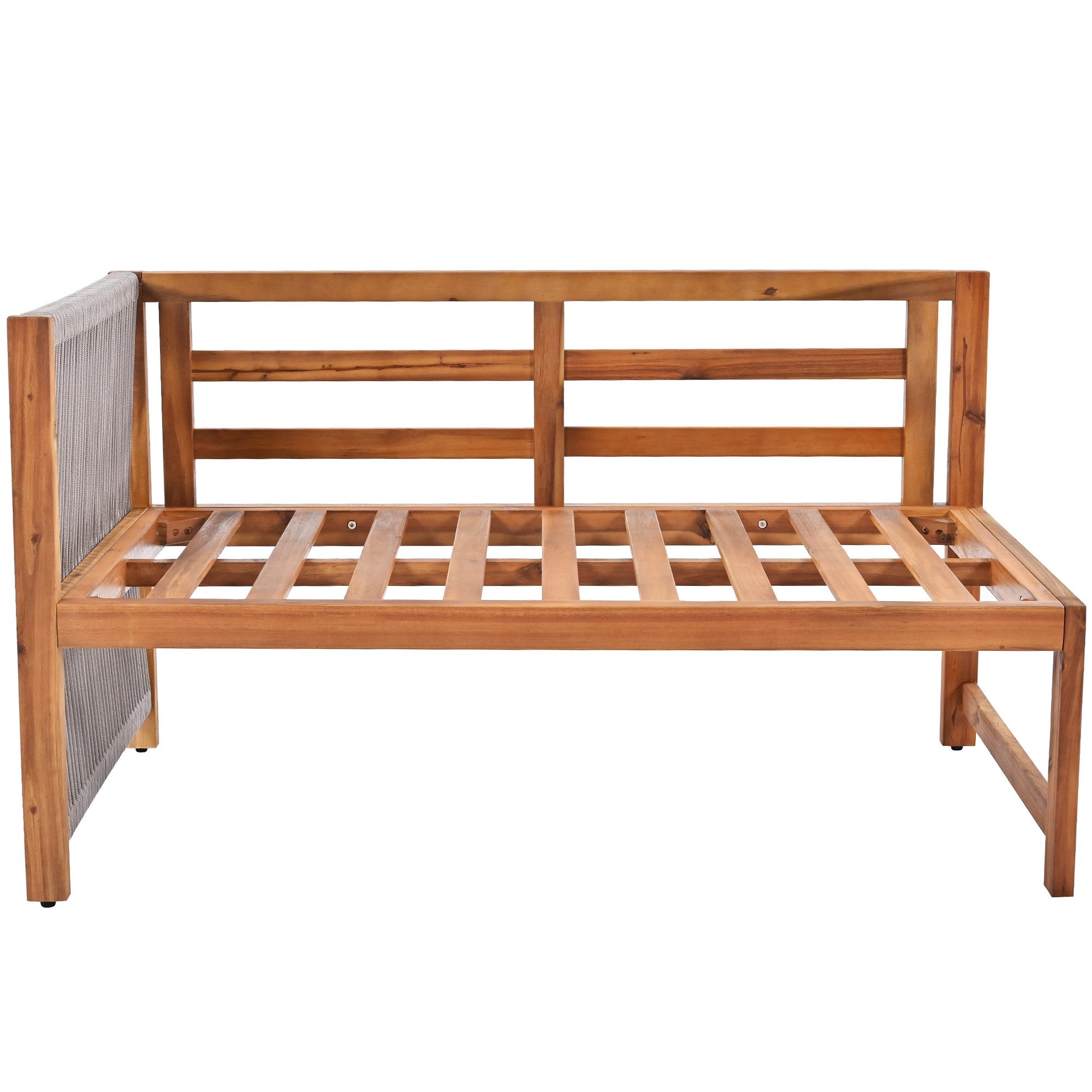 Merax Gartenlounge-Set für 4 Personen, (3-tlg., 2 Eckbänke, 1 Couchtisch), Gartenmöbel Set aus Akazie, Sitzgruppe Rope Seil Lounge Balkonset