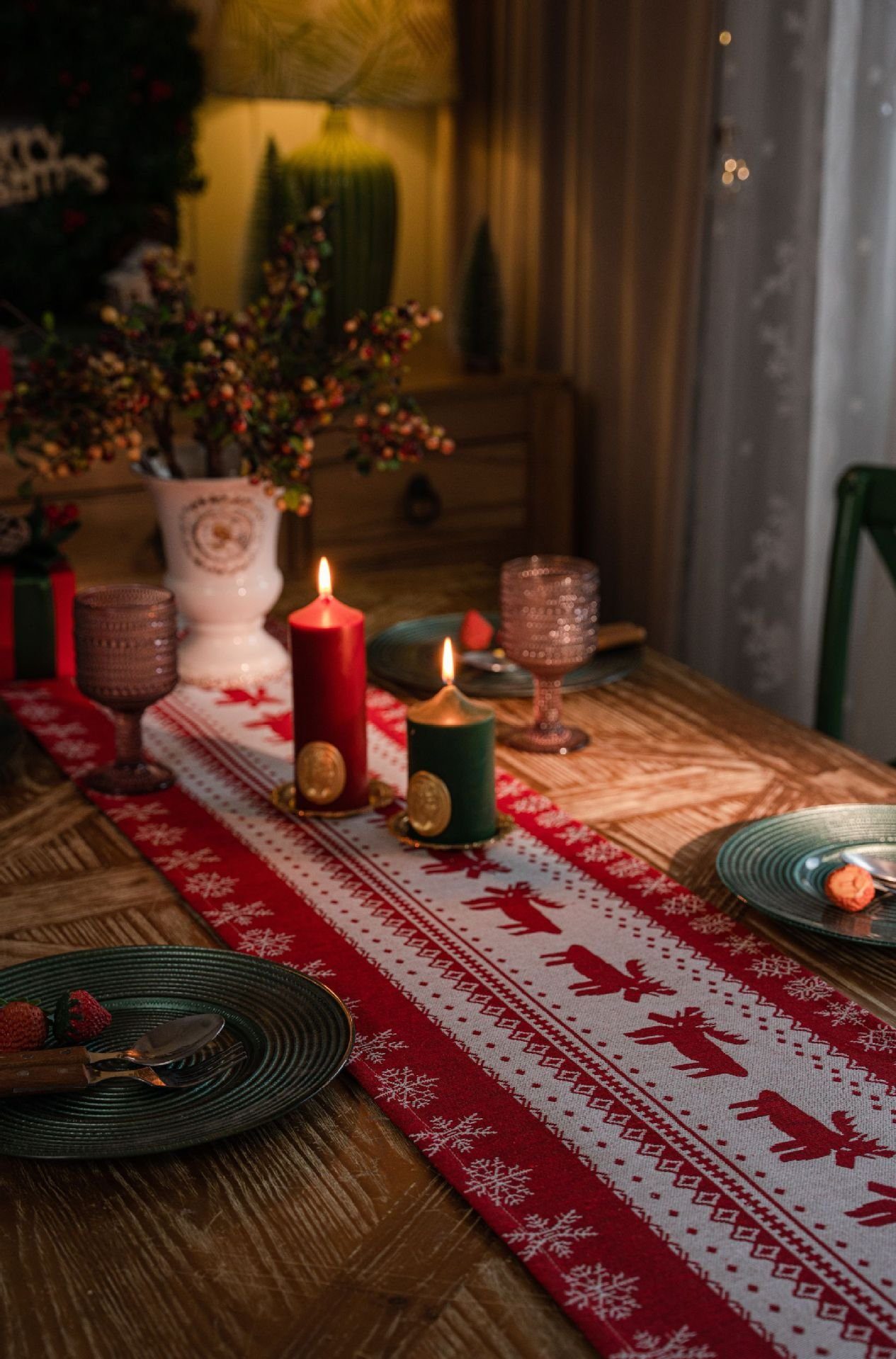 HIBNOPN Tischläufer Tischläufer Weihnachten Rentier für Dekoration 35x180 Esstisch cm Elch