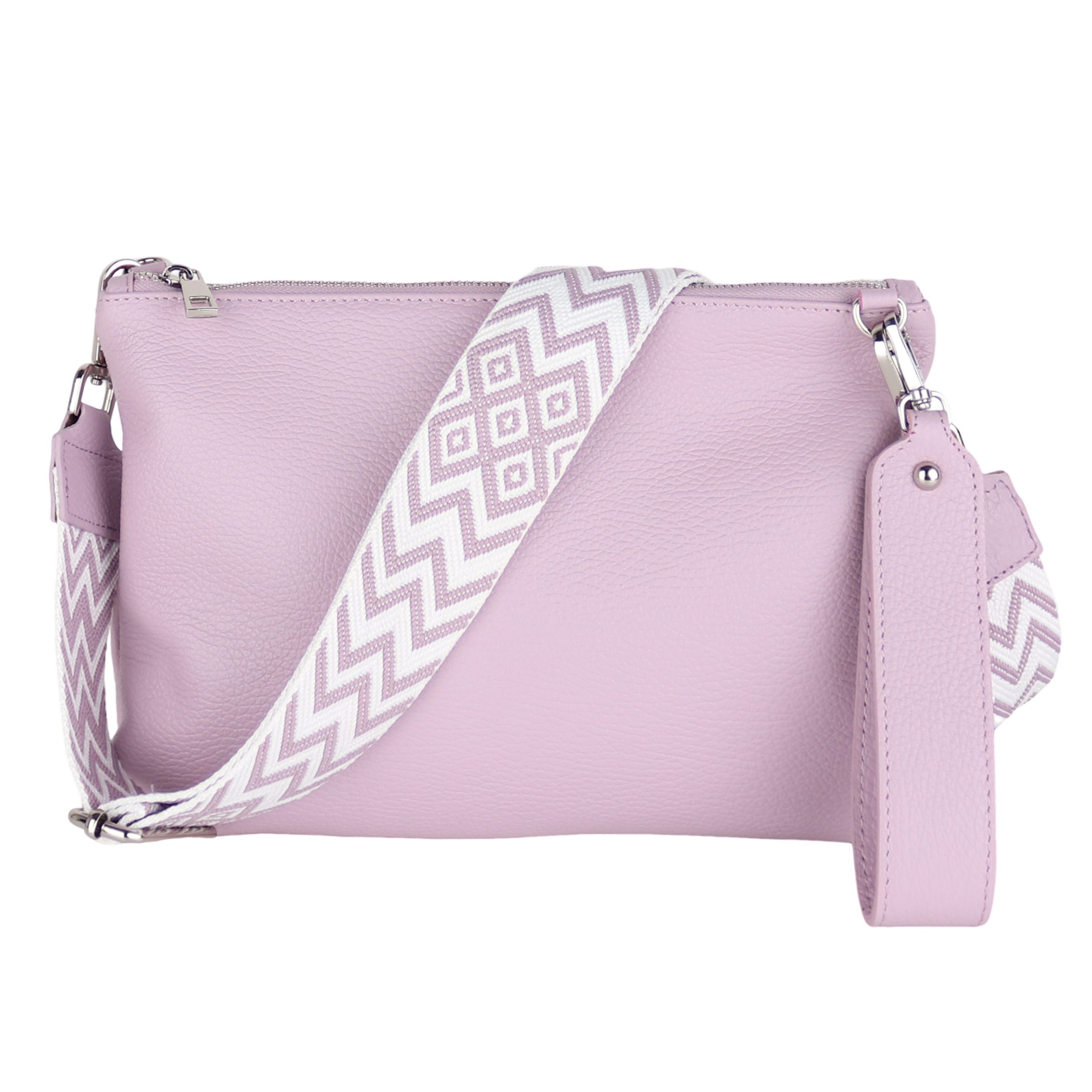 MIRROSI Umhängetasche Damen Crossbody Bag, Echtleder Made In Italy (Schultertasche für jeden Anlass (1 Tasche & 2 Gurte), BOHO Style), 29x19x2cm, gemusterten& verstellbaren Schulterriemen