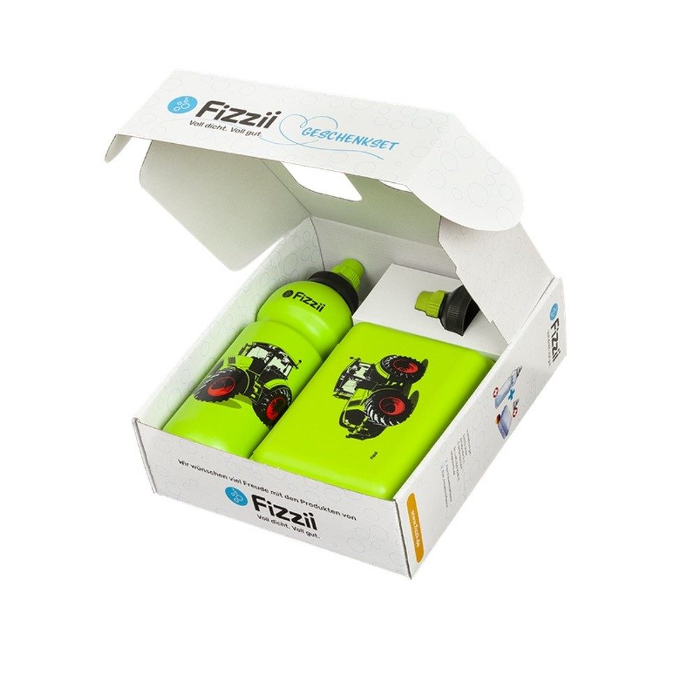 Fizzii Trinkflasche Geschenkset Flasche, Deckel & Brotbox, in toller Geschenkbox