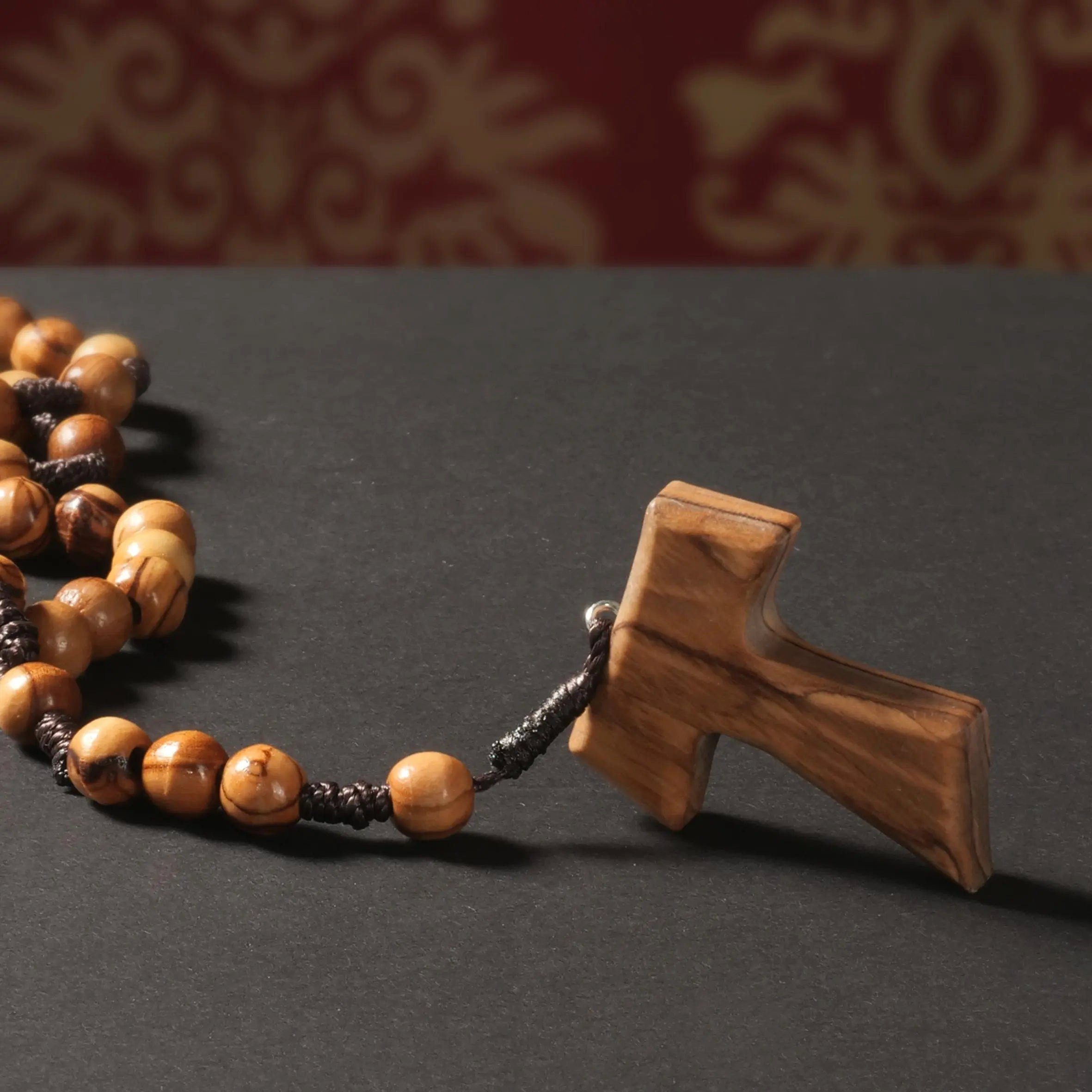 Kassis Dekoobjekt Rosenkranz mit Holzdeko, Perlen, Gebetskette runden mit Tau Olivenholz, Bethlehem, aus handgemacht, Naturprodukt, umweltfreundlich, aus