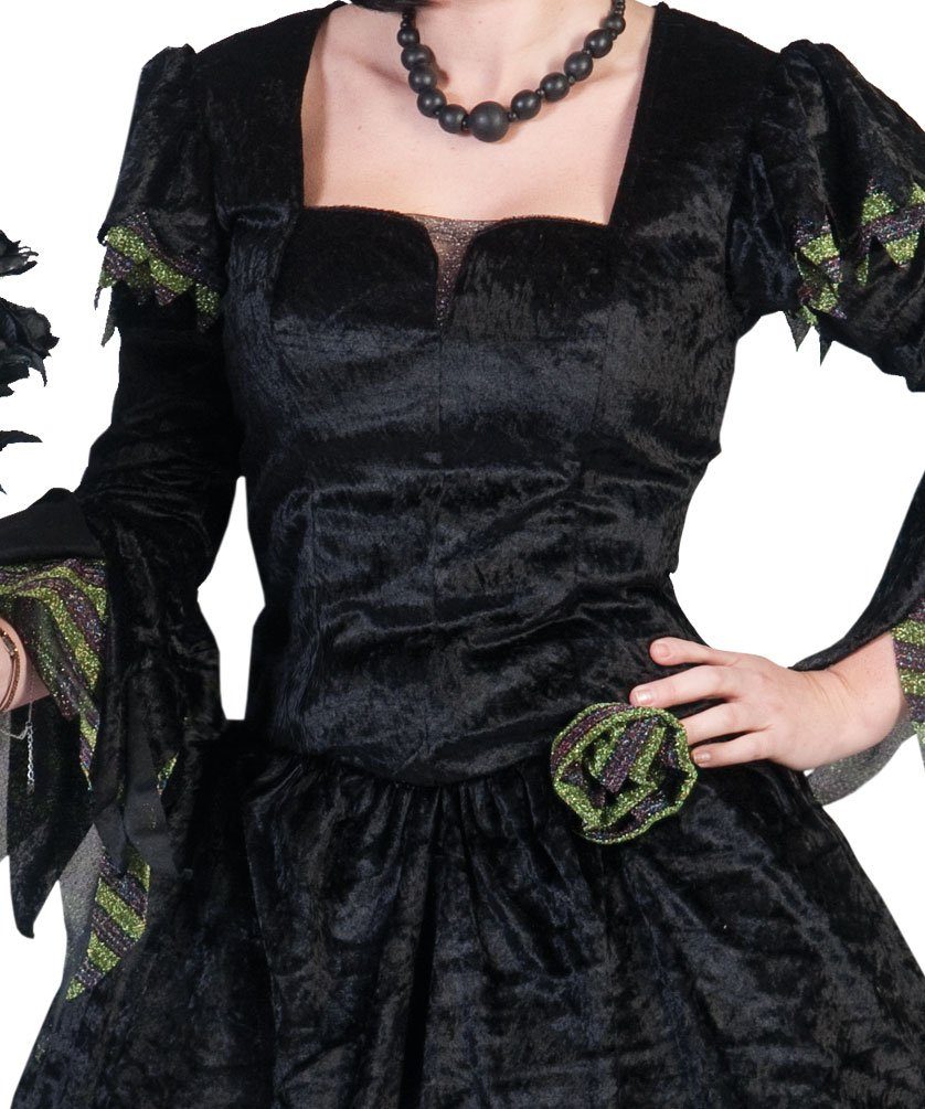 Karneval-Klamotten Hexen-Kostüm Schwarz grüne Hexe Hexenkleid Damen MIT Hexenhut, Frauenkostüm Halloween schwarz grün