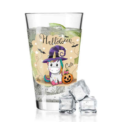 GRAVURZEILE Glas Wasserglas mit UV-Druck - Halloween Einhorn Design, Glas, Niedliche Halloween Dekoration