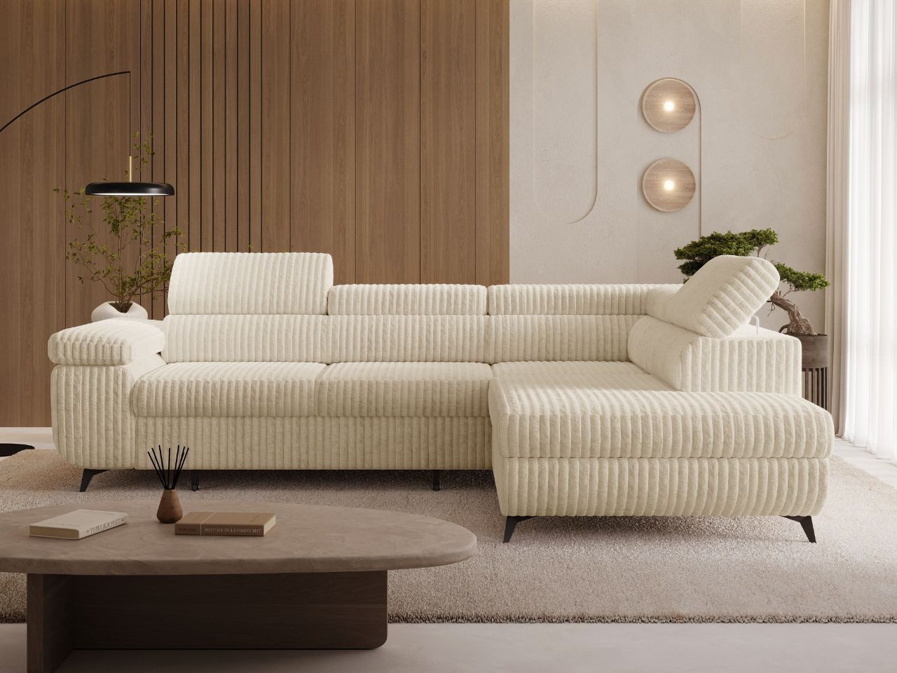 GrainGold Ecksofa L-Form Argon L, Set, Wellenfederkern, Bettkasten, Verstellbare Kopfstützen, Schlaffunktion