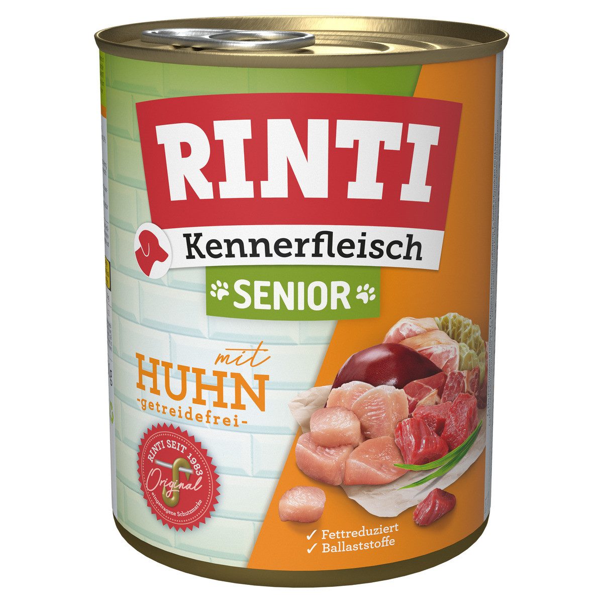 Rinti Kennerfleisch Senior mit Huhn 800 g - 12 Stück, Nassfutter für: Hund