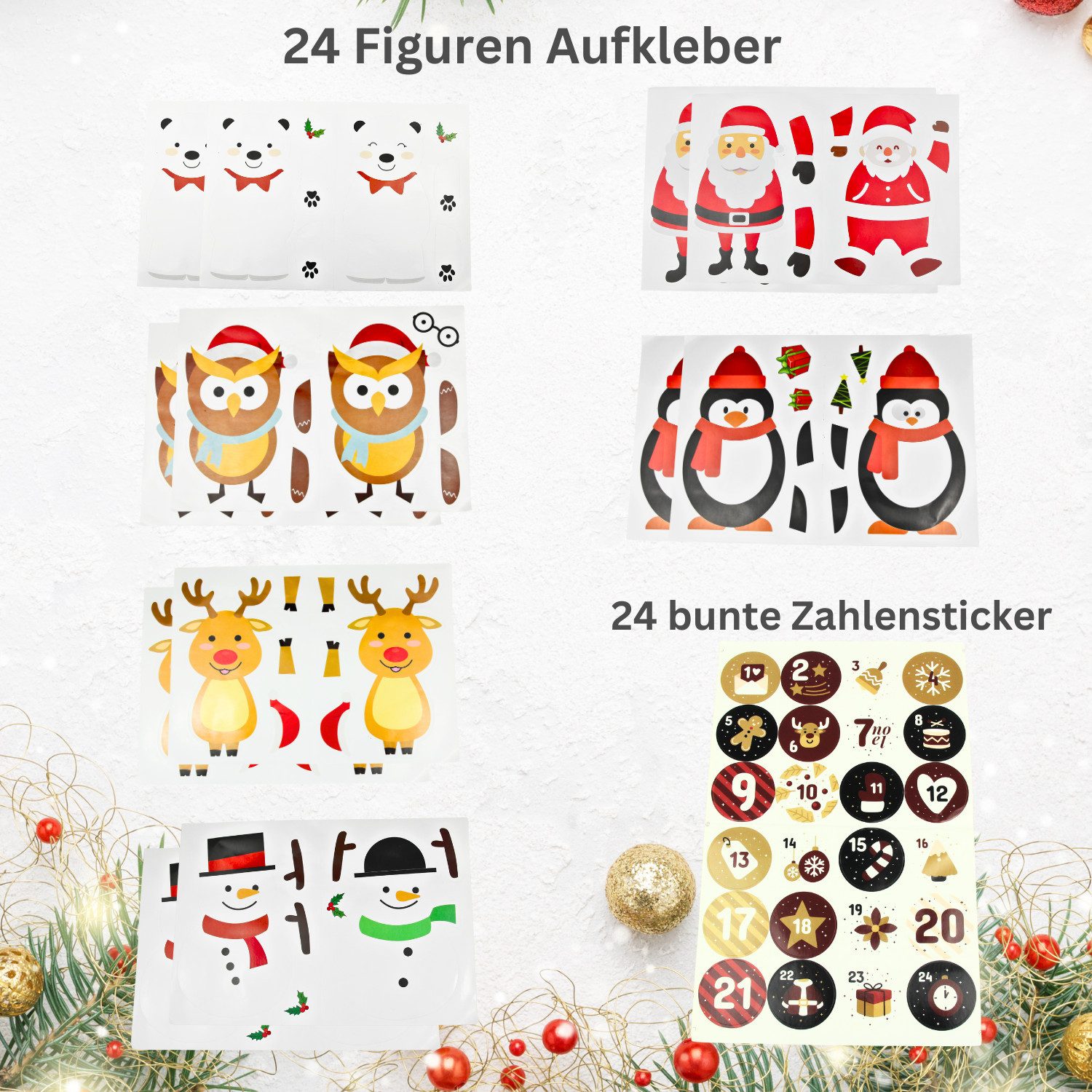 Fomax DIY-Adventskalender zum Befüllen, Komplettes SET mit Papiertüten, Klammern und Stickern, Weihnachtskalender selber machen, wiederverwendbar – Bild 3 von 5