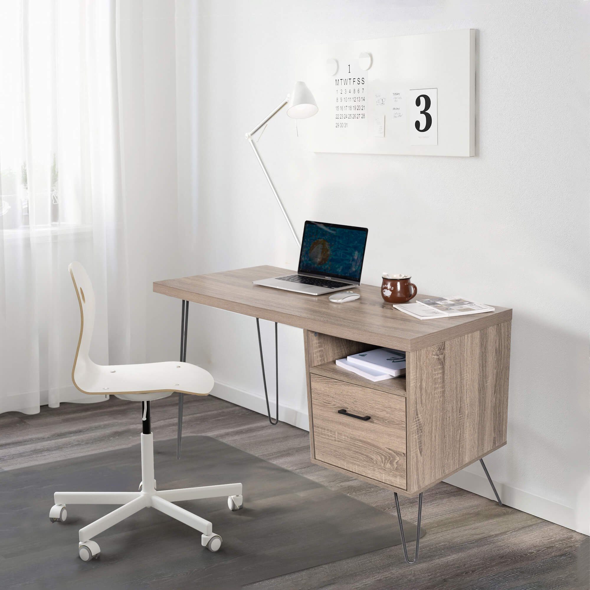JINPALAY Schreibtisch Designend Holztisch mit Schublade und Metallbeinen, (1 Tisch), 115×50 ×71,5cm | Jugendschreibtische