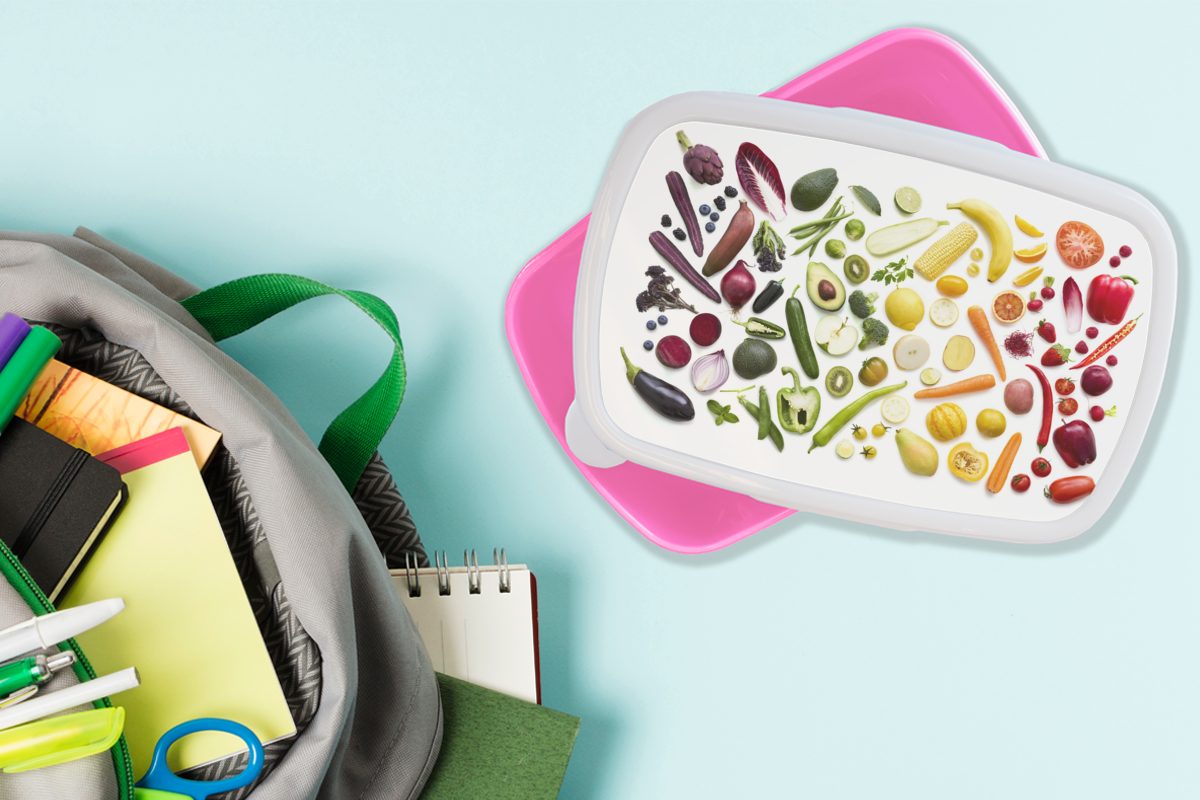 (2-tlg), Obst Regenbogen, MuchoWow Kunststoff, Mädchen, Erwachsene, Lunchbox Kinder, rosa Kunststoff Gemüse - - Brotbox Brotdose für Snackbox,