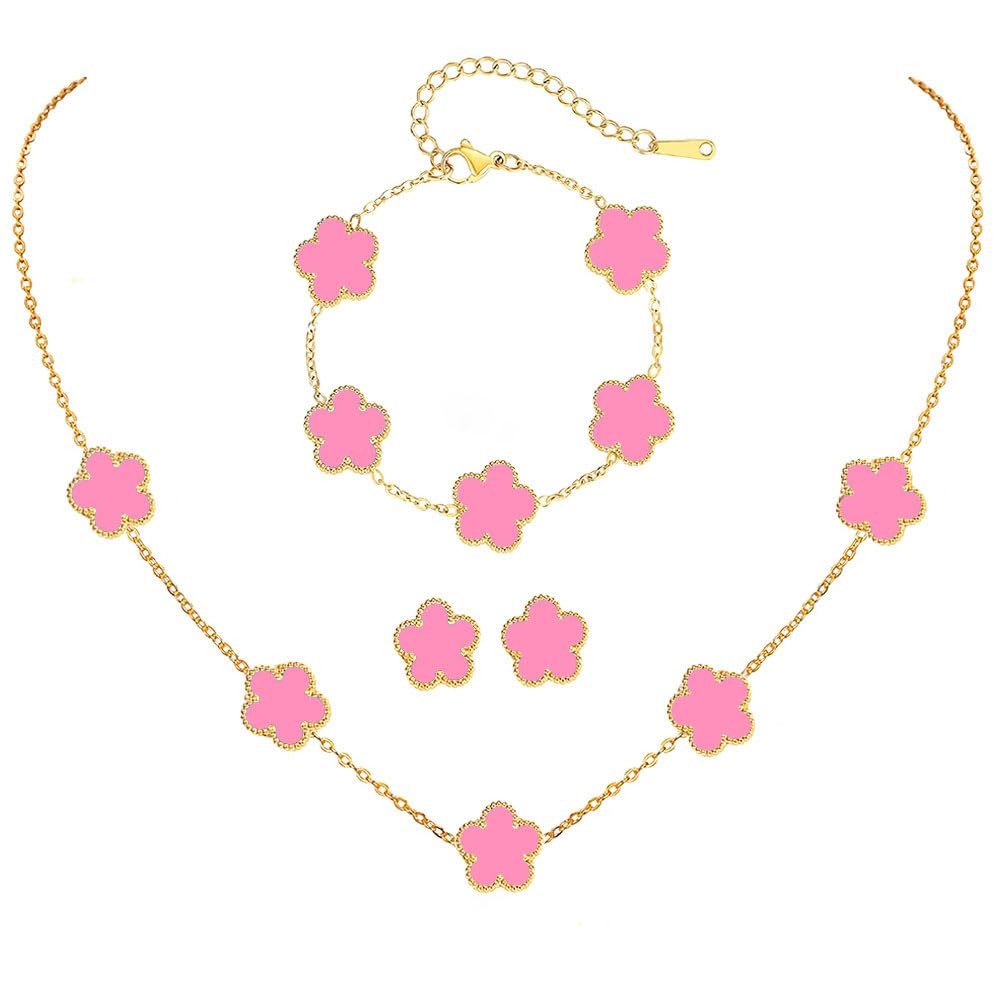 MOPUEA Schmuckset Kleeblatt Schmuck-Set Armband Halskette & Ohrringe mit Geschenkbox