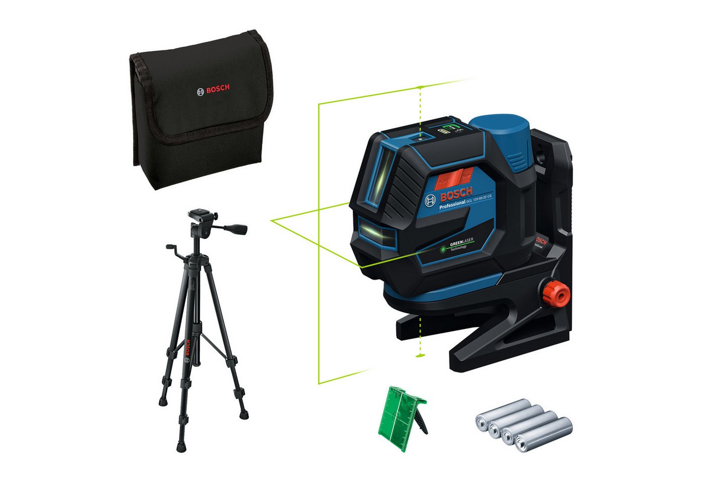 Bosch Professional Kreuzlinienlaser Kombilaser »GCL 12V-50-22 CG«, ohne Akku, ohne Ladegerät, mit Baustativ BT 150 Professional