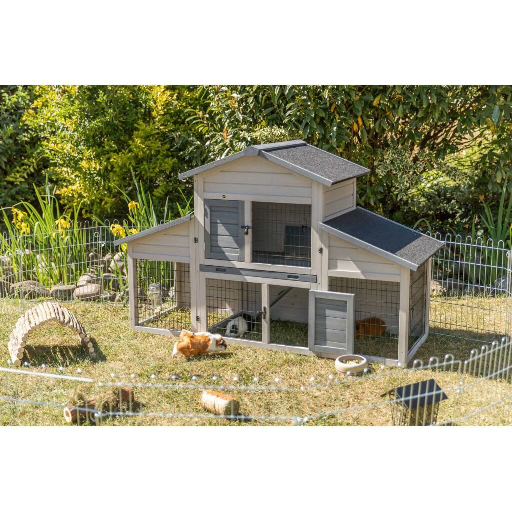 TRIXIE Kleintierstall Kleintierstall mit Freilaufgehege - grau - 175 × 110 × 70 cm
