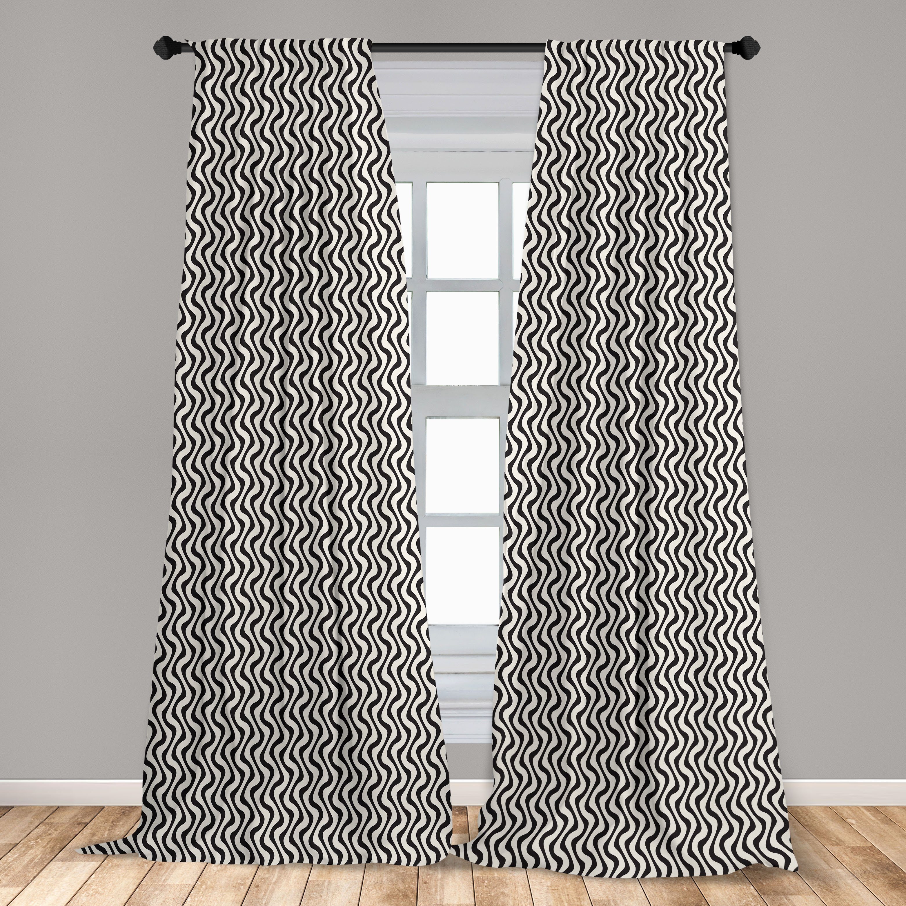 Gardine Vorhang für Wohnzimmer Zeilen Streifen Dekor, Abstrakte Abakuhaus, wellenförmige Microfaser, Schlafzimmer