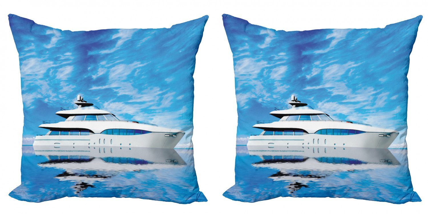 Kissenbezüge Modern Accent Doppelseitiger Digitaldruck, Abakuhaus (2 Stück), Jahrgang Yacht auf dem Wasser bewölkten Himmel
