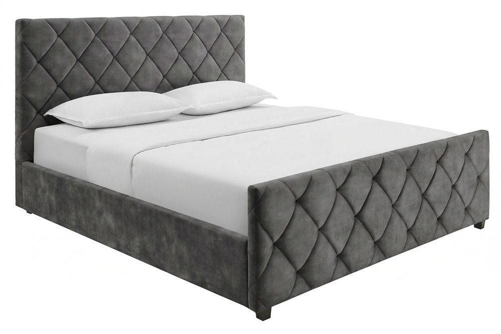 riess-ambiente Boxbett ELYSIUM 180x200cm dunkelgrau – Samt, Bettkasten & Kopfteil, Lattenrost (Einzelartikel, 1-St), Kingsize, Stauraum unter der Liegefläche, elegante Ziersteppung