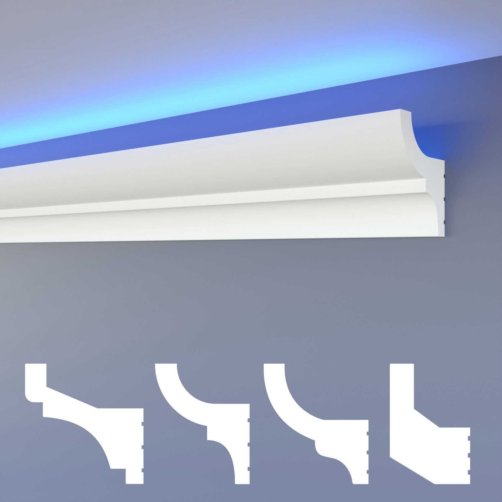 HEXIMO Eckprofil (LED Stuckleisten klassisch, XPS Styropor indirekte Beleuchtung Wand & Decke Leisten Licht Voutenprofil (Muster HLED 9)