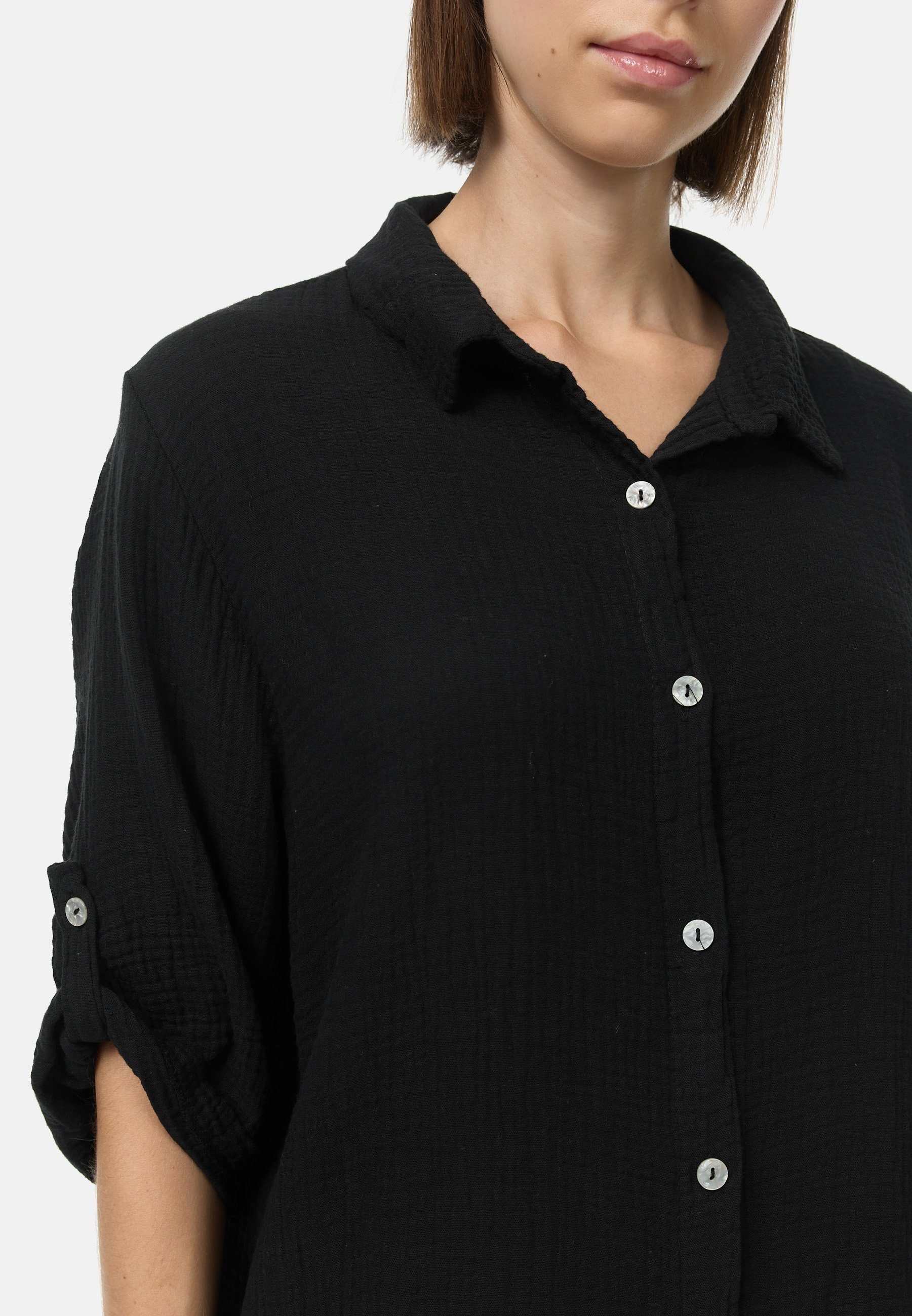 Rayshyne Longbluse PM50 (Trendige Musselin Longbluse Tunika) Perlmuttknöpfe, Atmungsaktiv, Hautfreundlich