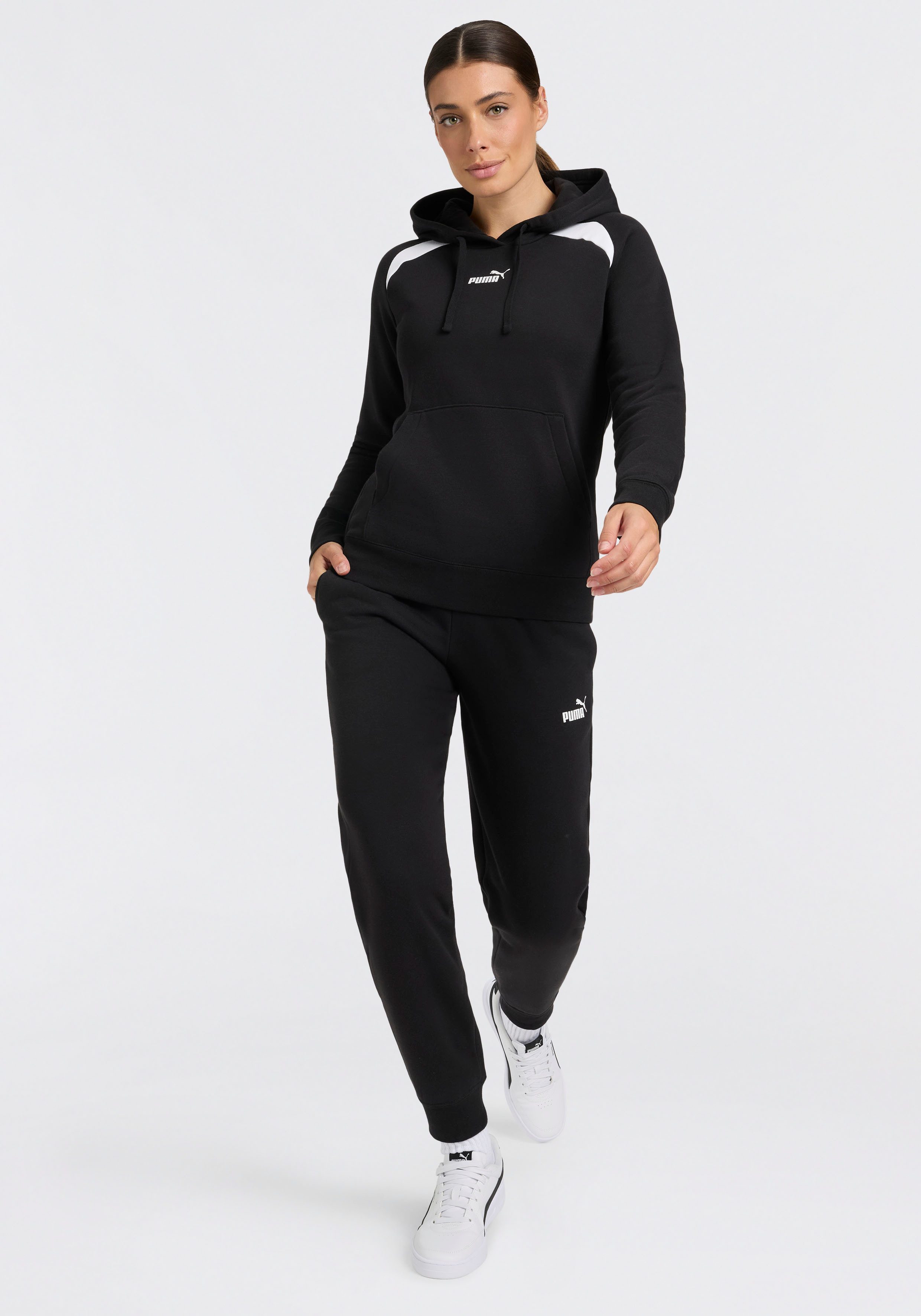 PUMA Trainingsanzug HOODED SWEAT SUIT FL CL (2-tlg), zweiteiliges Set, mit Kapuze, aus Baumwolle und Polyester, Regular Fit