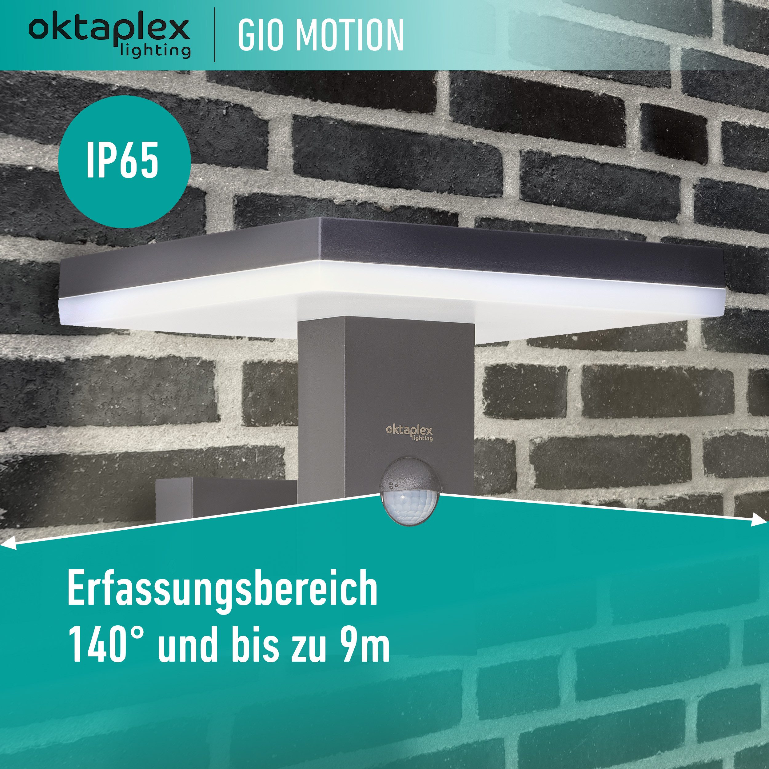 Oktaplex lighting LED Außen-Wandleuchte Gio Aussenleuchte mit Bewegungsmeder blendfrei, PIR-Sensor, inklusive Leuchtmittel, warmweiß, 3000K Wandlampe 1500lm 15,2W anthrazit 230V