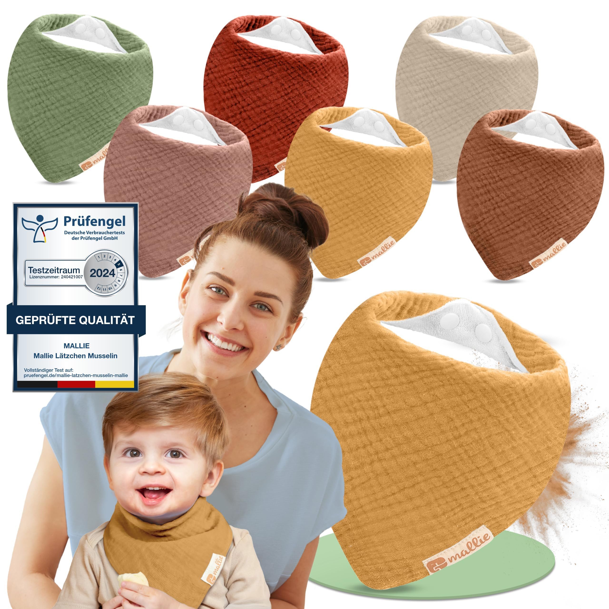 Mallie Lätzchen Musselin Lätzchen Baby im 6er oder 8er Set, (Als Bibs, Dreieckstuch Baby, Baby Lätzchen -, 6-St., Musselin Halstuch Baby, Musselintücher Baby und Babylätzchen), Sabberlätzchen Baby Halstücher Baby