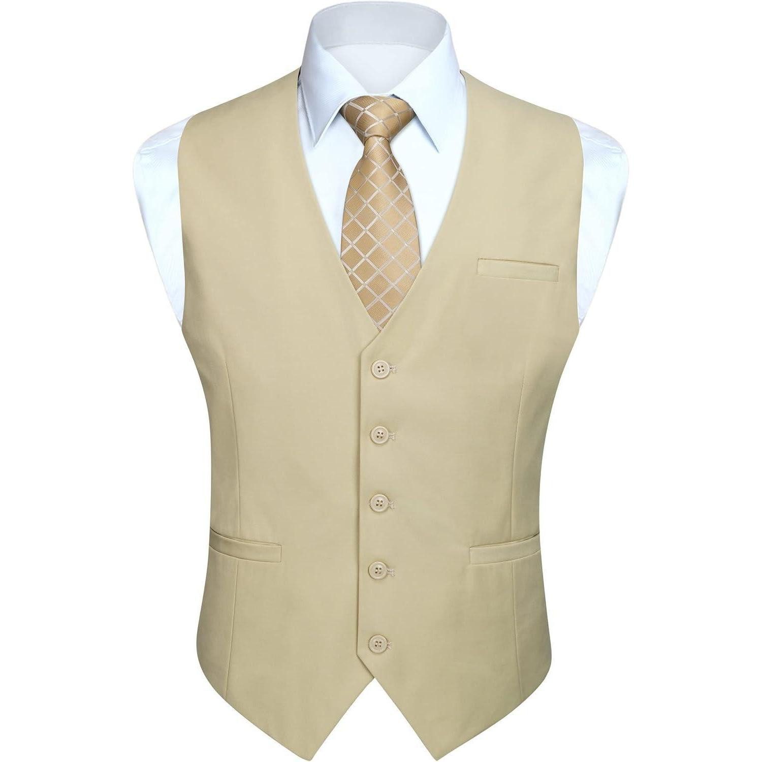 LuxusKollektion Krawatte Weste Herren formale Hochzeit Party Baumwolle L Z1 - Champagner