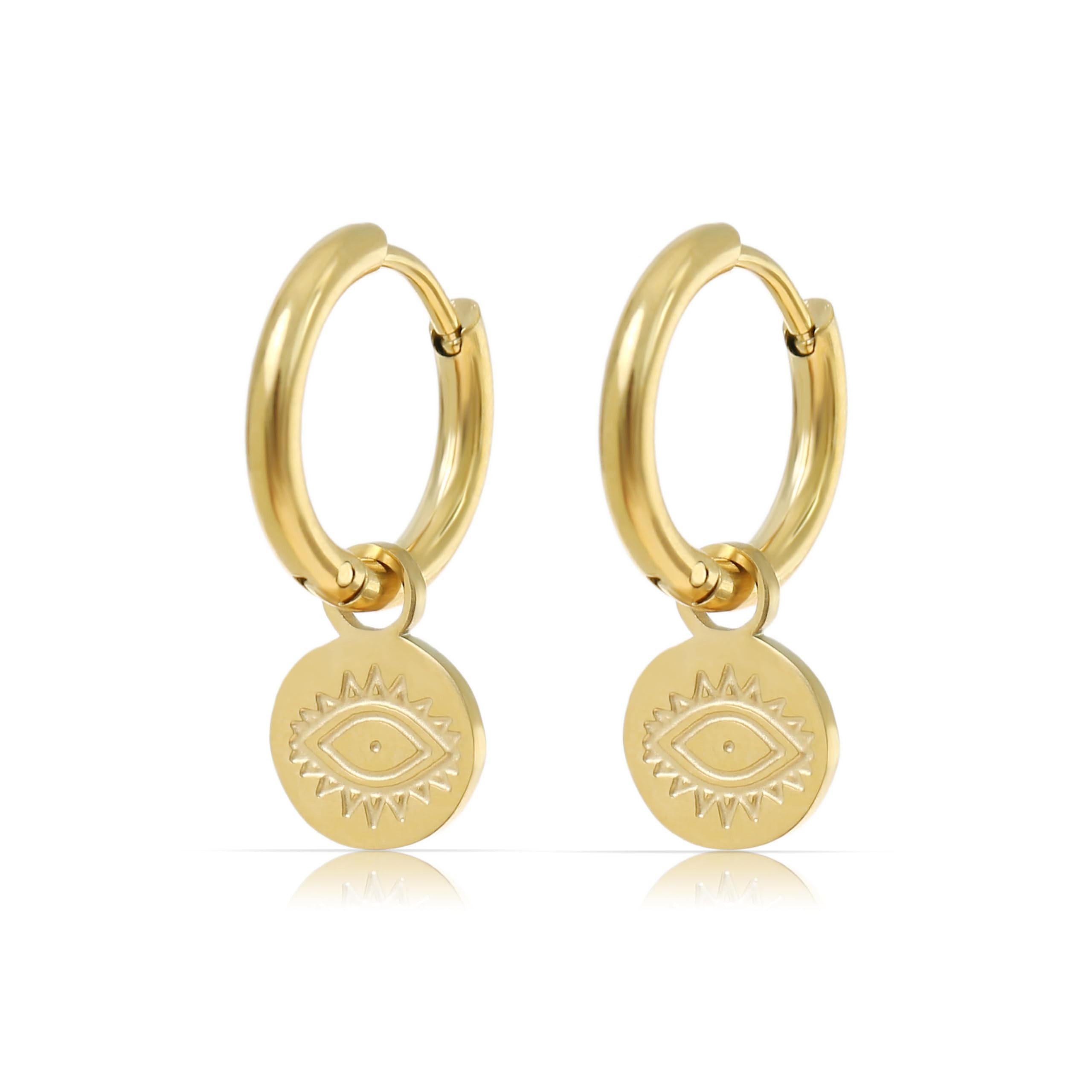 Ohrring-Set Gold hängend mit Augen-Anhänger