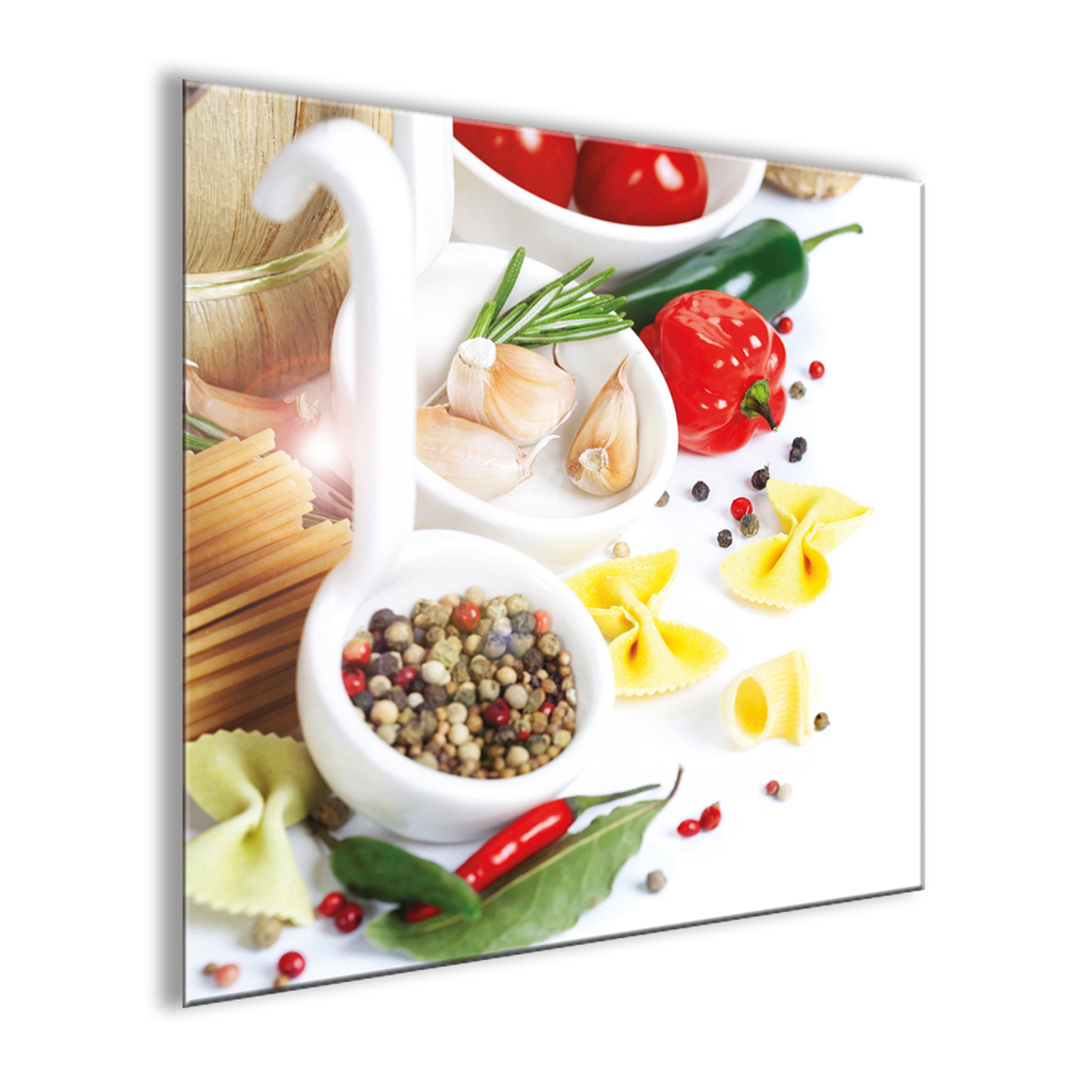 Italien italienische Küche Glasbild 30x30cm artissimo Bild Kräuter Kräuter Pasta, Glasbild