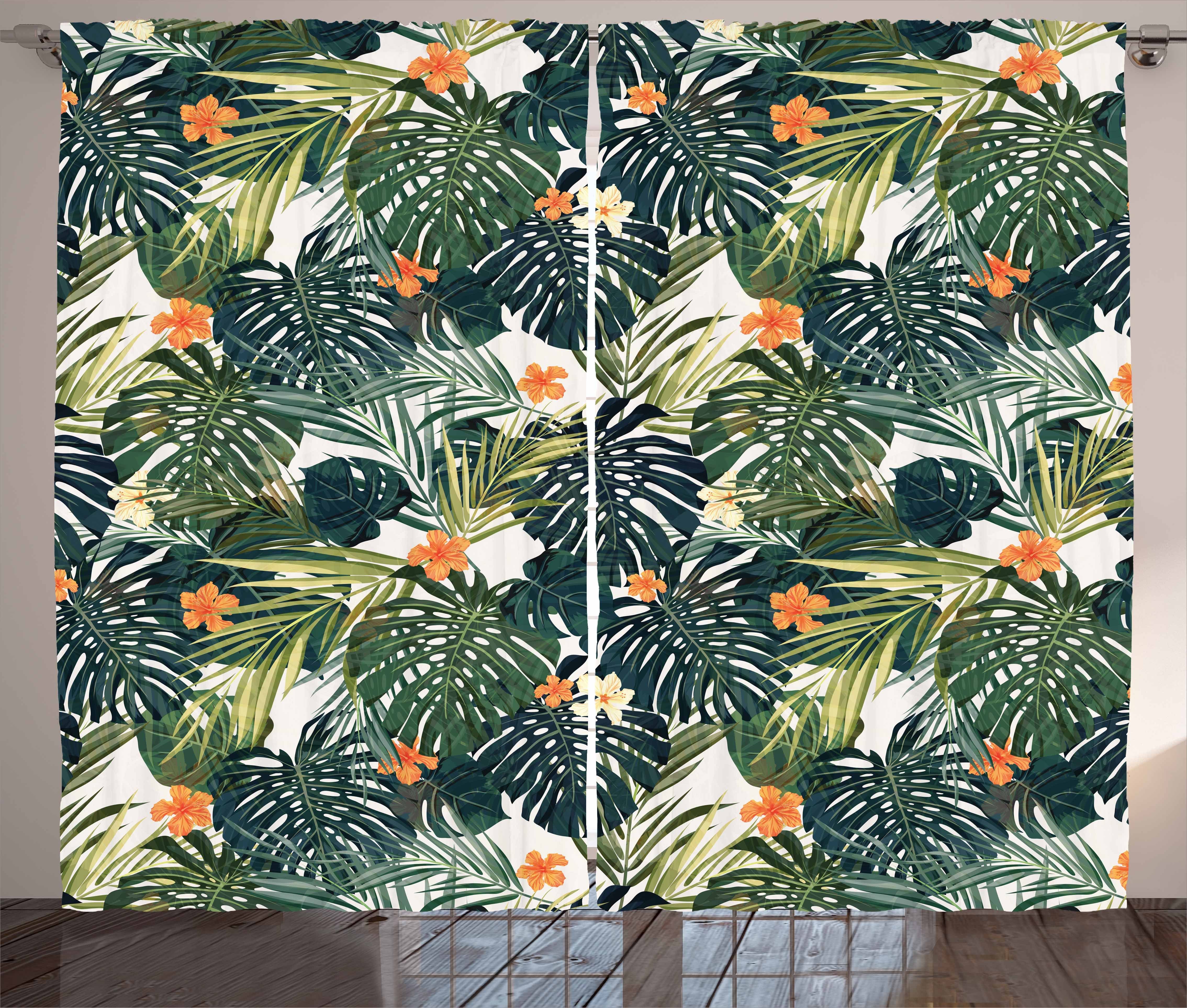 Gardine Vorhang Schlaufen Polynesien Haken, Bunte Pflanze Abakuhaus, und Kräuselband Hawaii Schlafzimmer mit