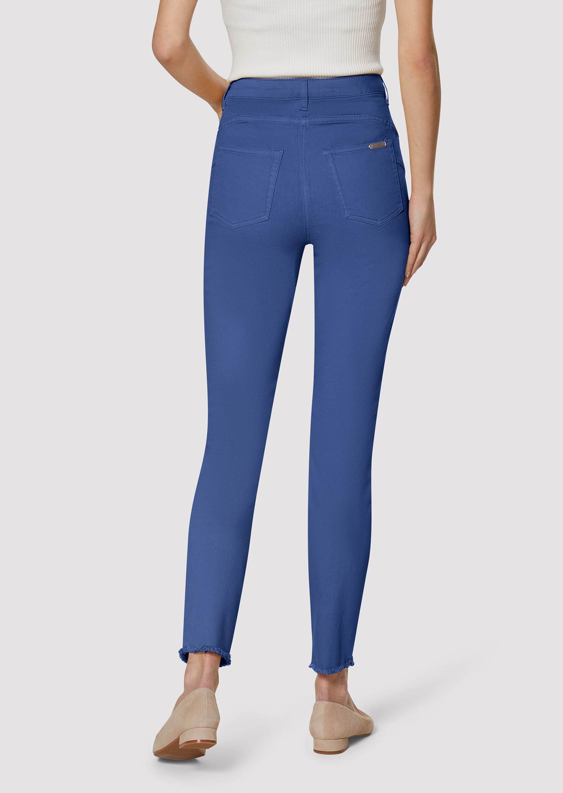 MADELEINE Gerade Jeans Mid Waist Skinny-Hose mit Fransen Fransenhose in schmale Silhouette, Five-Pocket-Stil