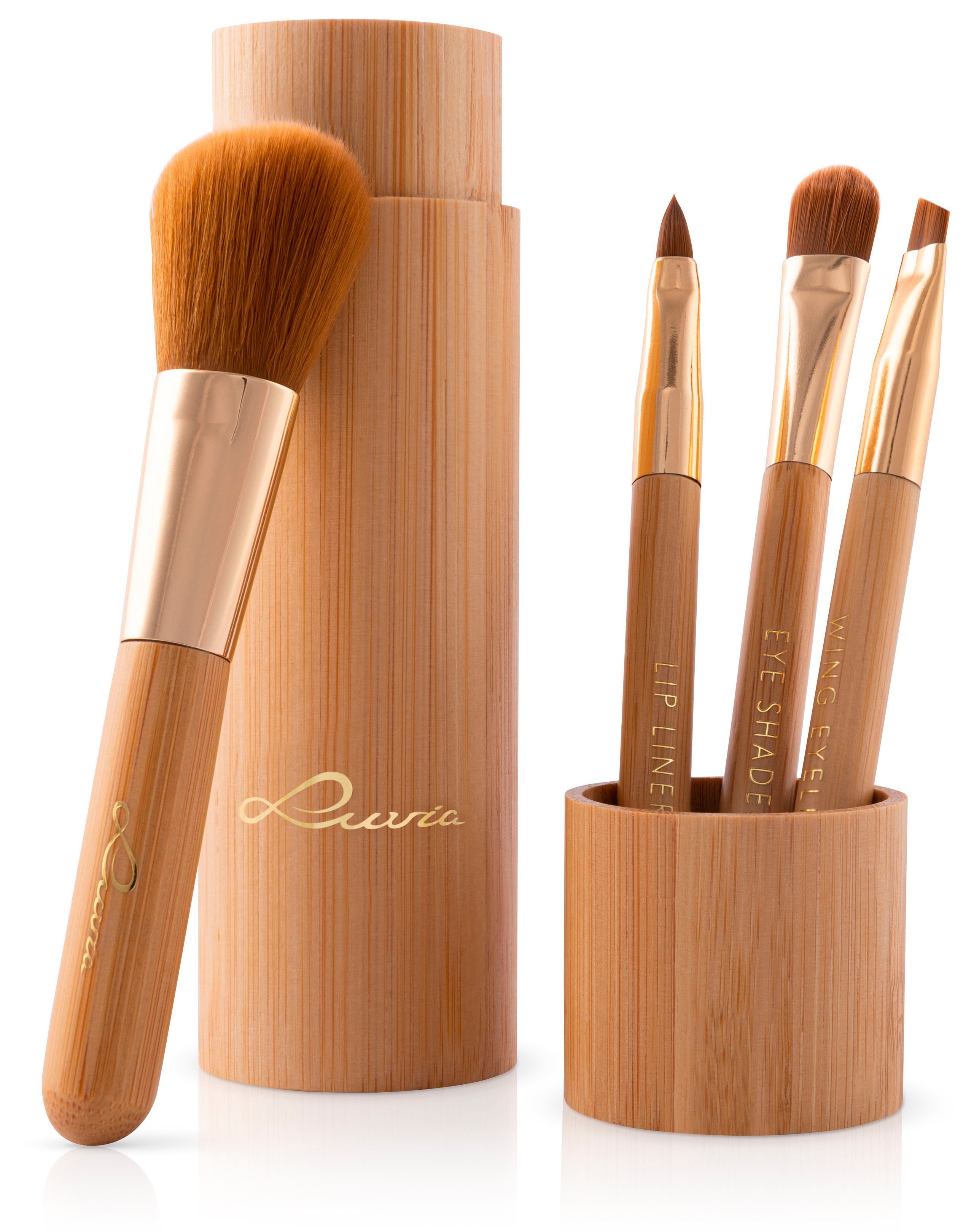 Luvia Cosmetics Kosmetikpinsel-Set TRAVEL BAMBOO, 4 tlg., 4 Pinsel aus Nurai-Haar, vegan, in Reisegröße, mit Pinselhalter.