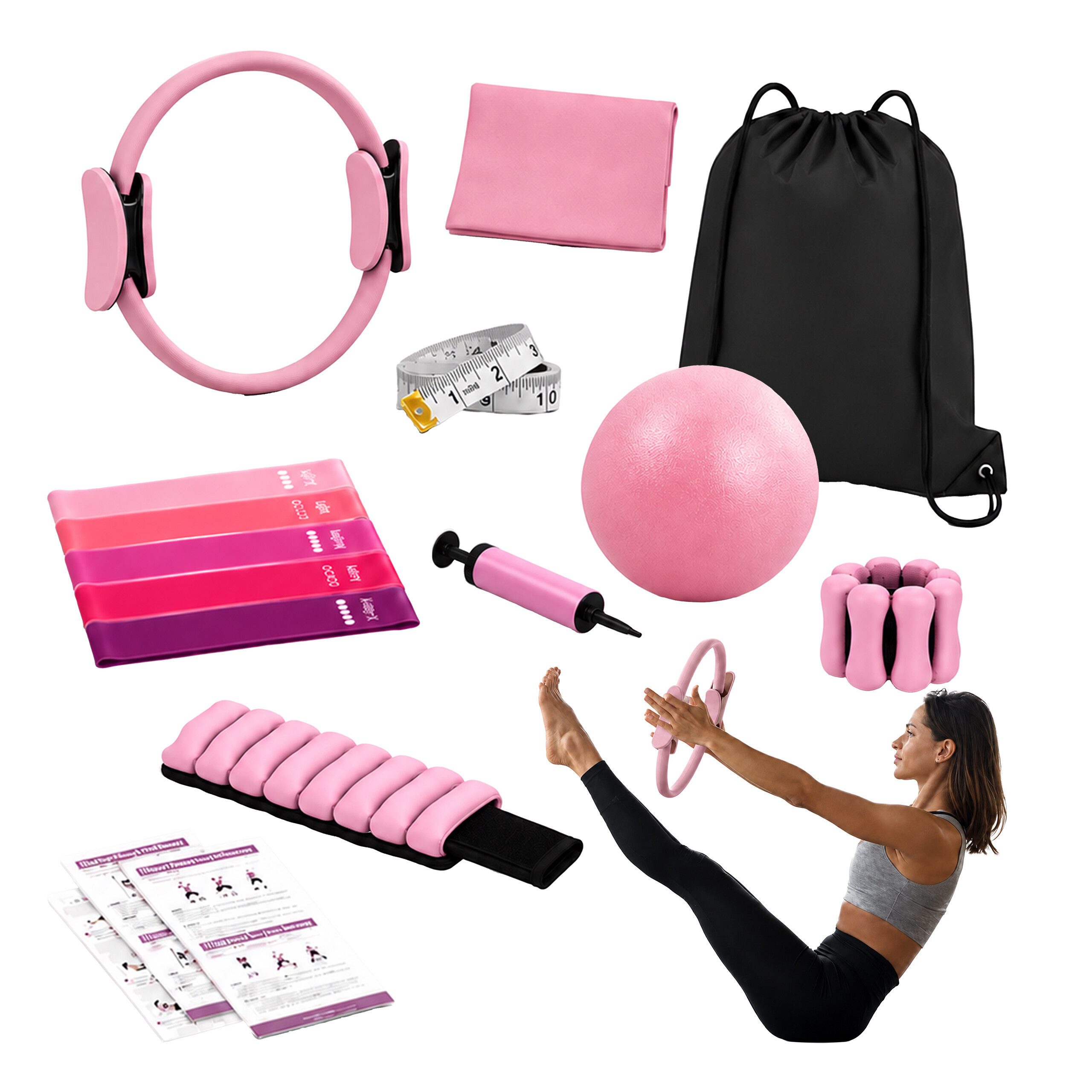 relaxdays Pilates-Ring 13-teiliges Pilates Set (13-tlg), Pink