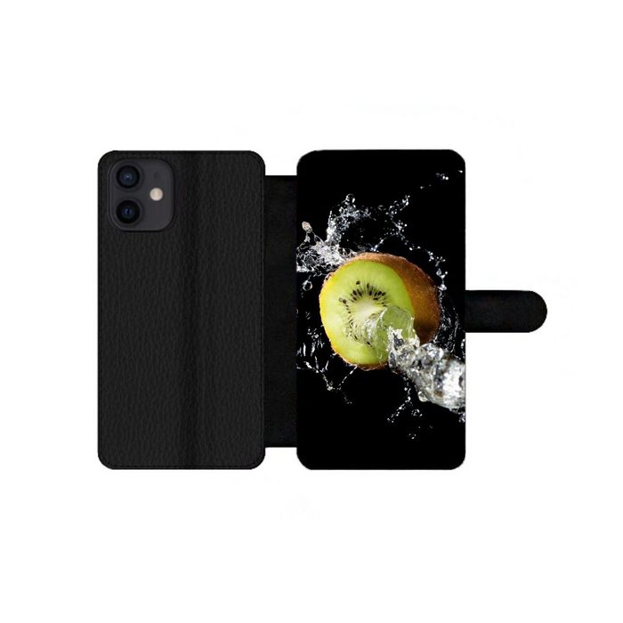 MuchoWow Handyhülle Kiwi - Obst - Stillleben - Wasser - Schwarz Handyhülle Telefonhülle Apple iPhone 12 Mini