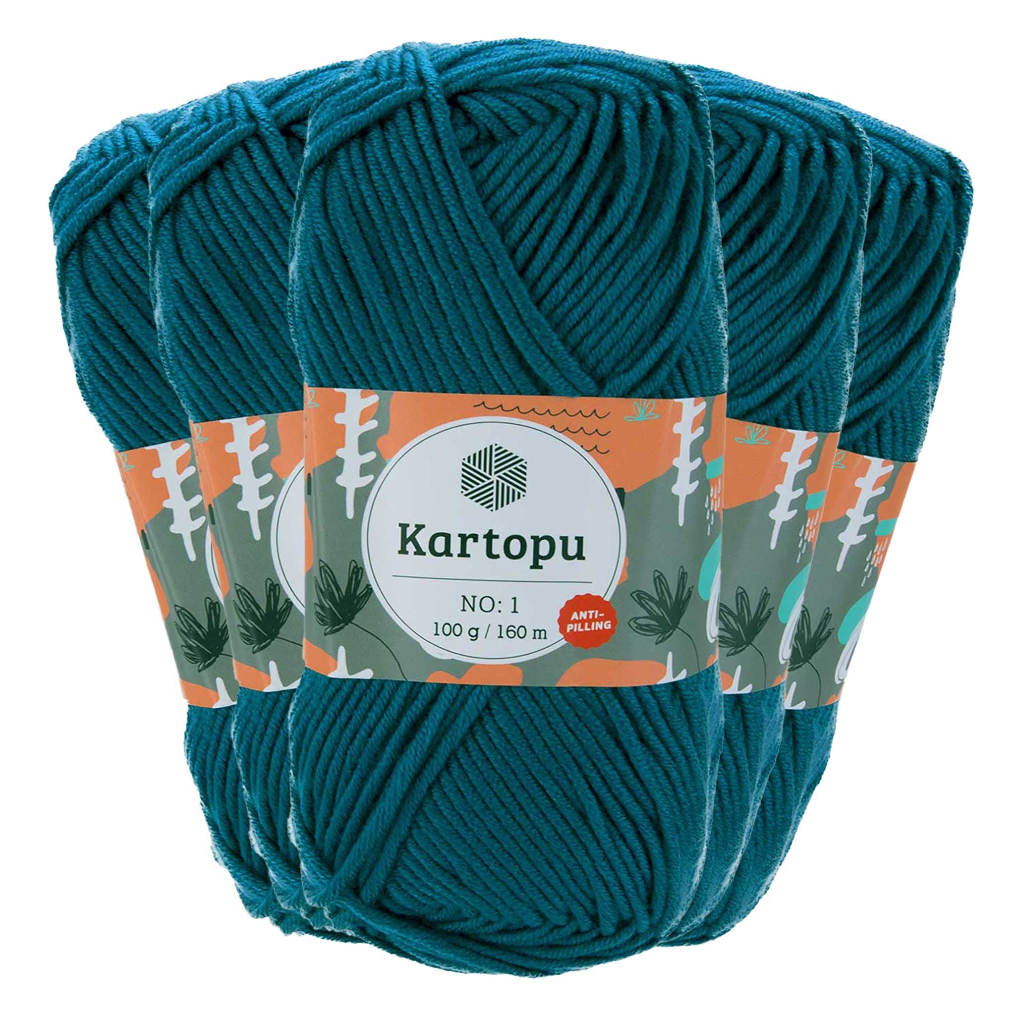 maDDma 5 x 100g Strickwolle Kartopu NO:1 Polyacryl-Wolle Anti Pilling Effekt Häkelwolle, 800 m (Sparpaket), K1467 petrol
