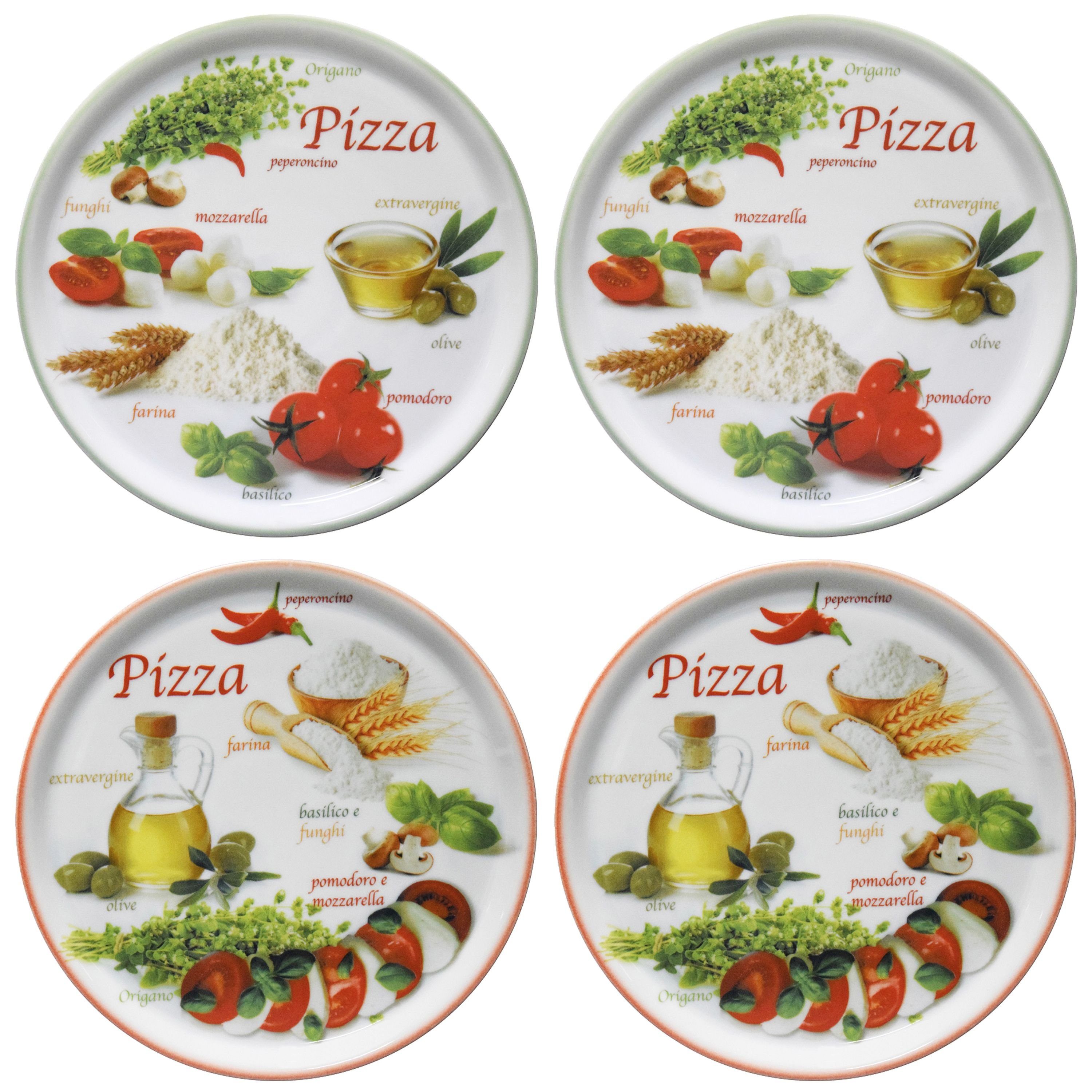 MamboCat Pizzateller 4er Set Pizzateller Napoli Green & Red Ø 33,8 cm Platte Porzellan