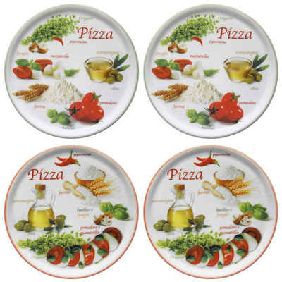 MamboCat Pizzateller 4er Set Pizzateller Napoli Green & Red Ø 33,8 cm Platte Porzellan
