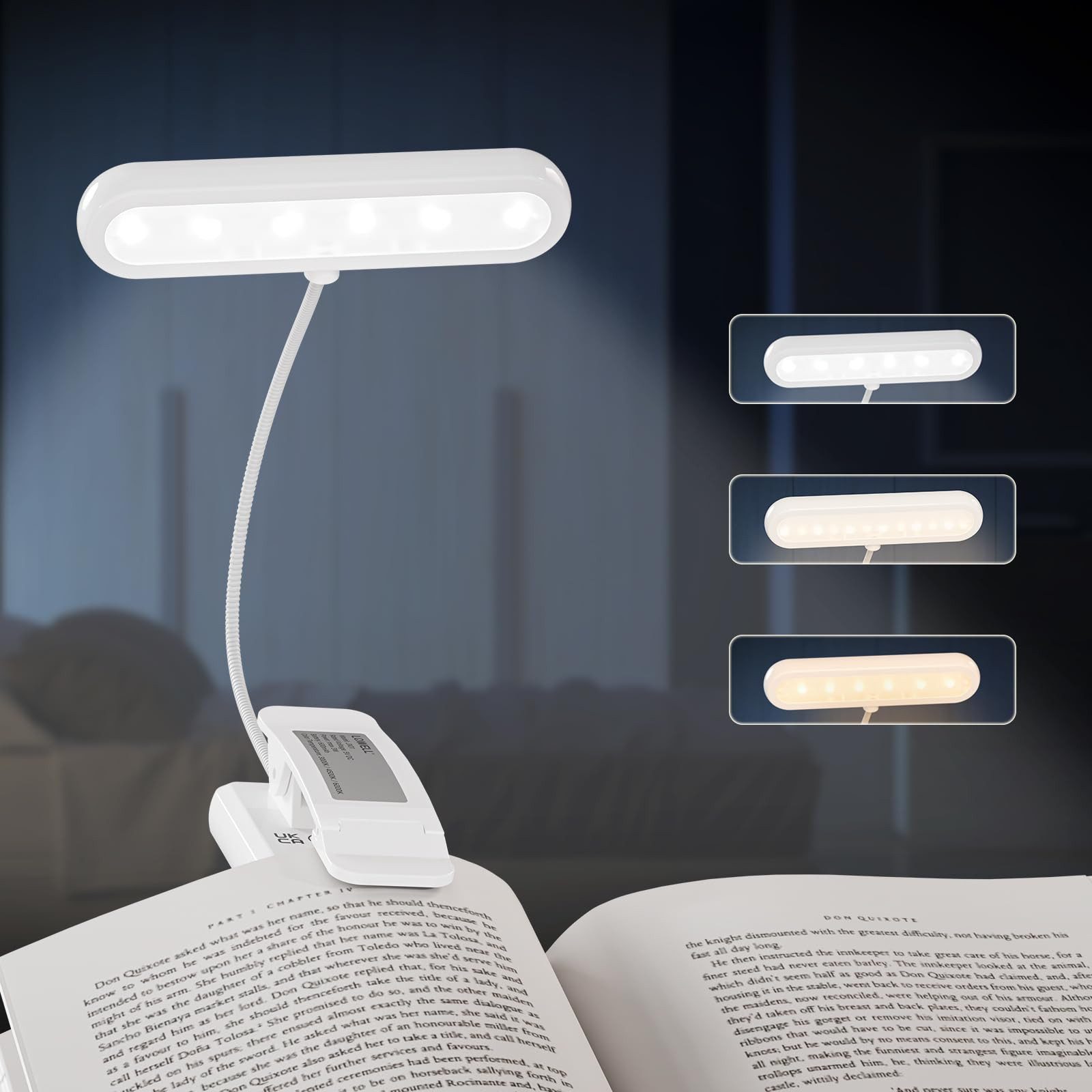 LQWELL LED Leselampe Leselampe Buch Klemme im Bett, USB Wiederaufladbare Leselicht, LED fest integriert, mit 3 Farbtemperaturen, 10 Helligkeitsstufen & Stufenloses Dimmen, 360° Flexibel Buchlampe für Kinder, Buchliebhaber